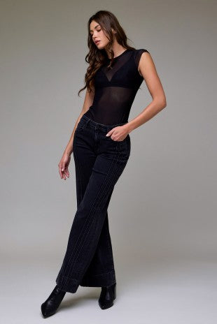 Hidden Charcoal Wash Happi Mid Rise Pin Tuck Comfort Flare