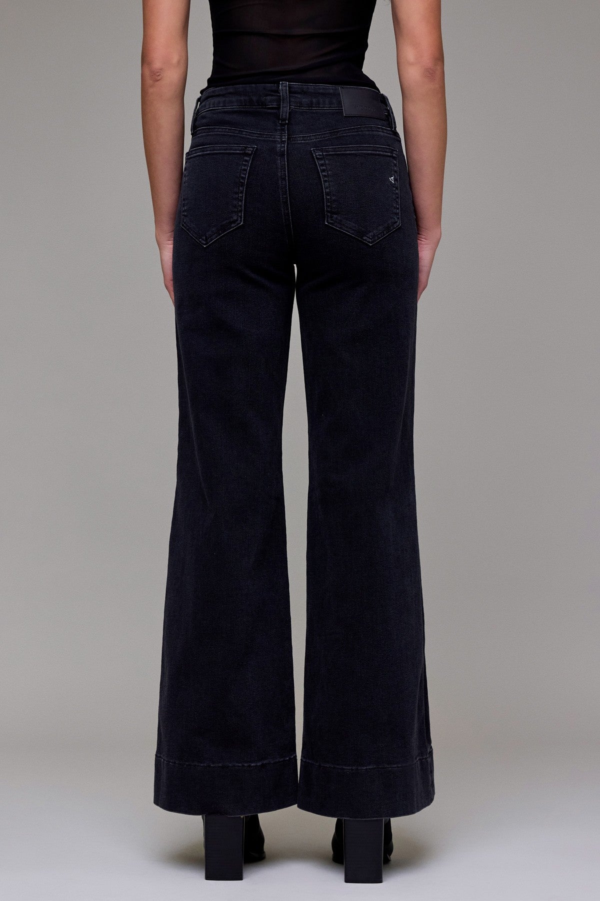 Hidden Charcoal Wash Happi Mid Rise Pin Tuck Comfort Flare