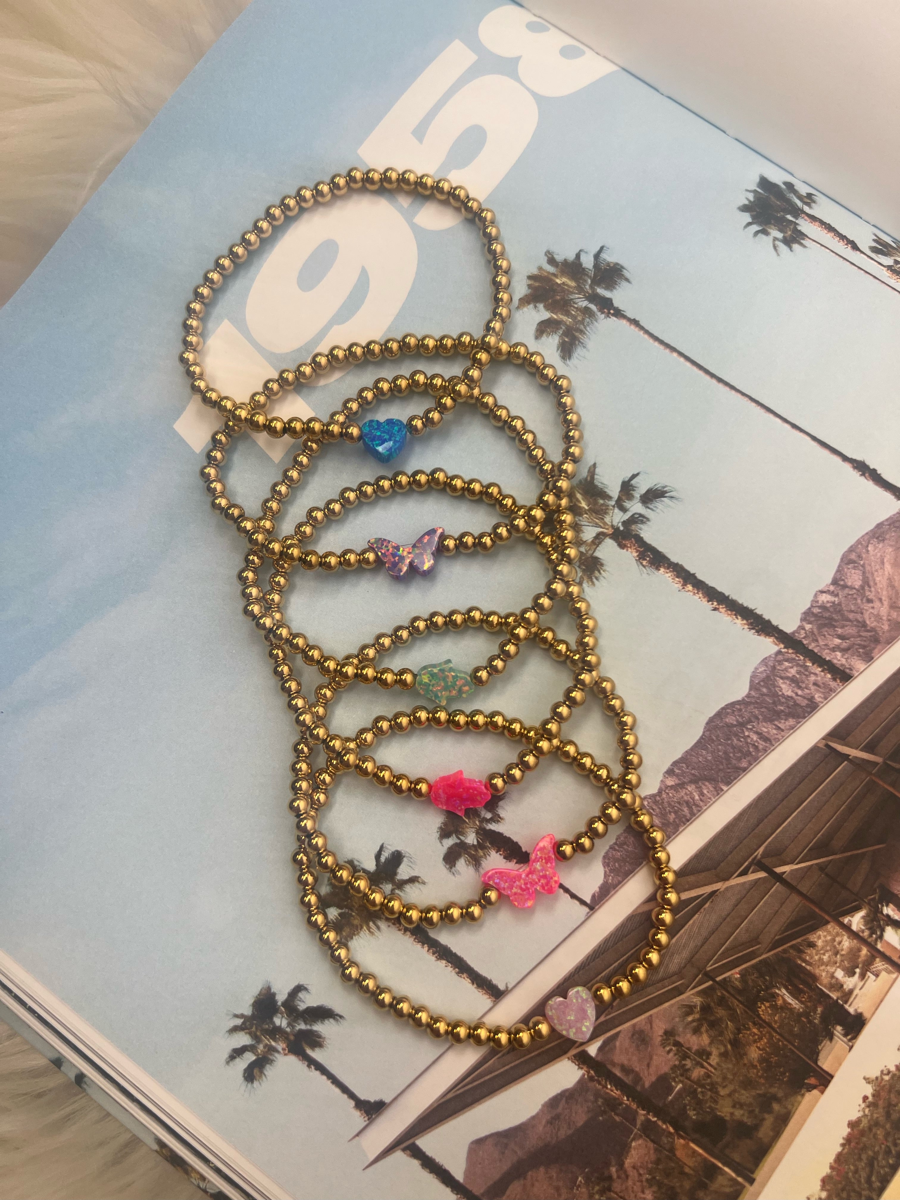 Opal Butterfly Ball Stretch Bracelet