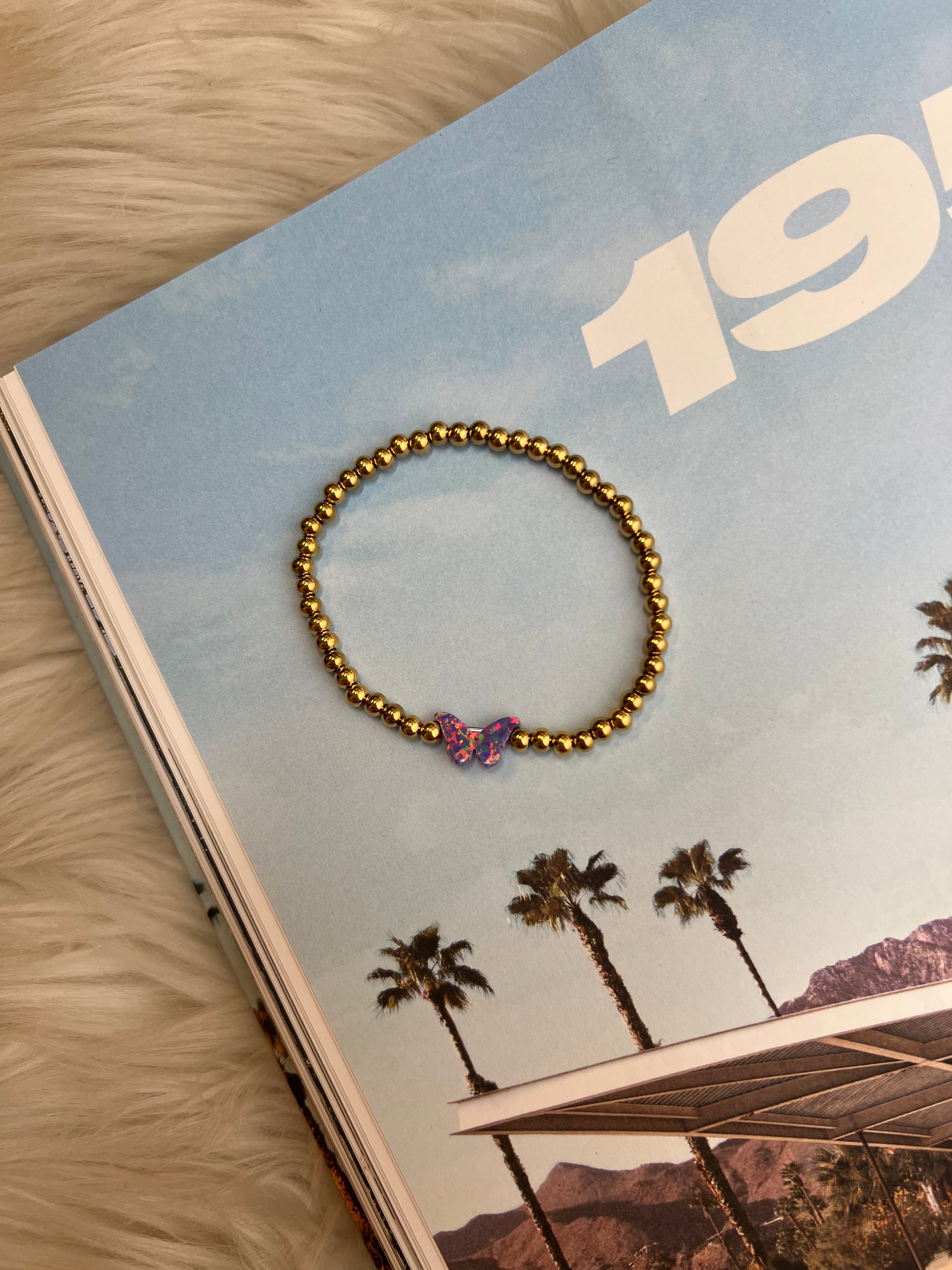 Opal Butterfly Ball Stretch Bracelet