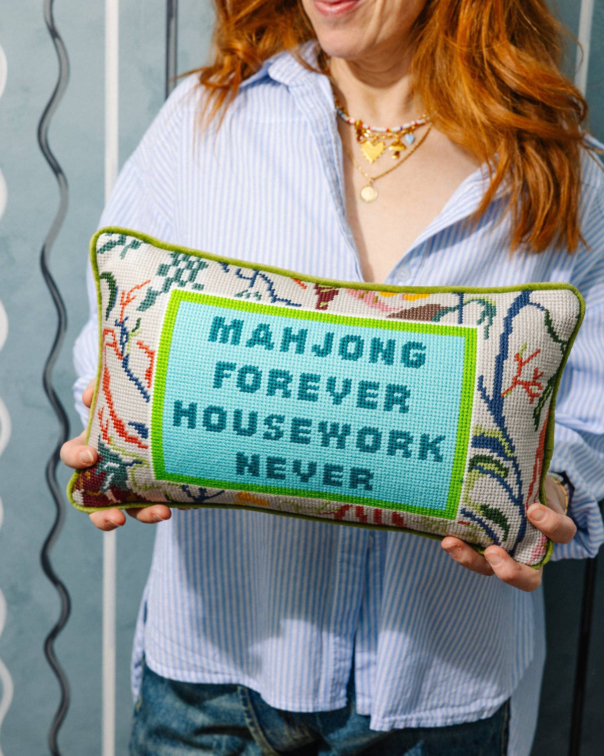 Mahjong Forever Needlepoint Pillow by Furbish Studio