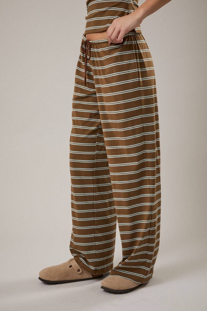 Rowan Brown + Blue Stripe Low-Waist Drawstring Flared Pants