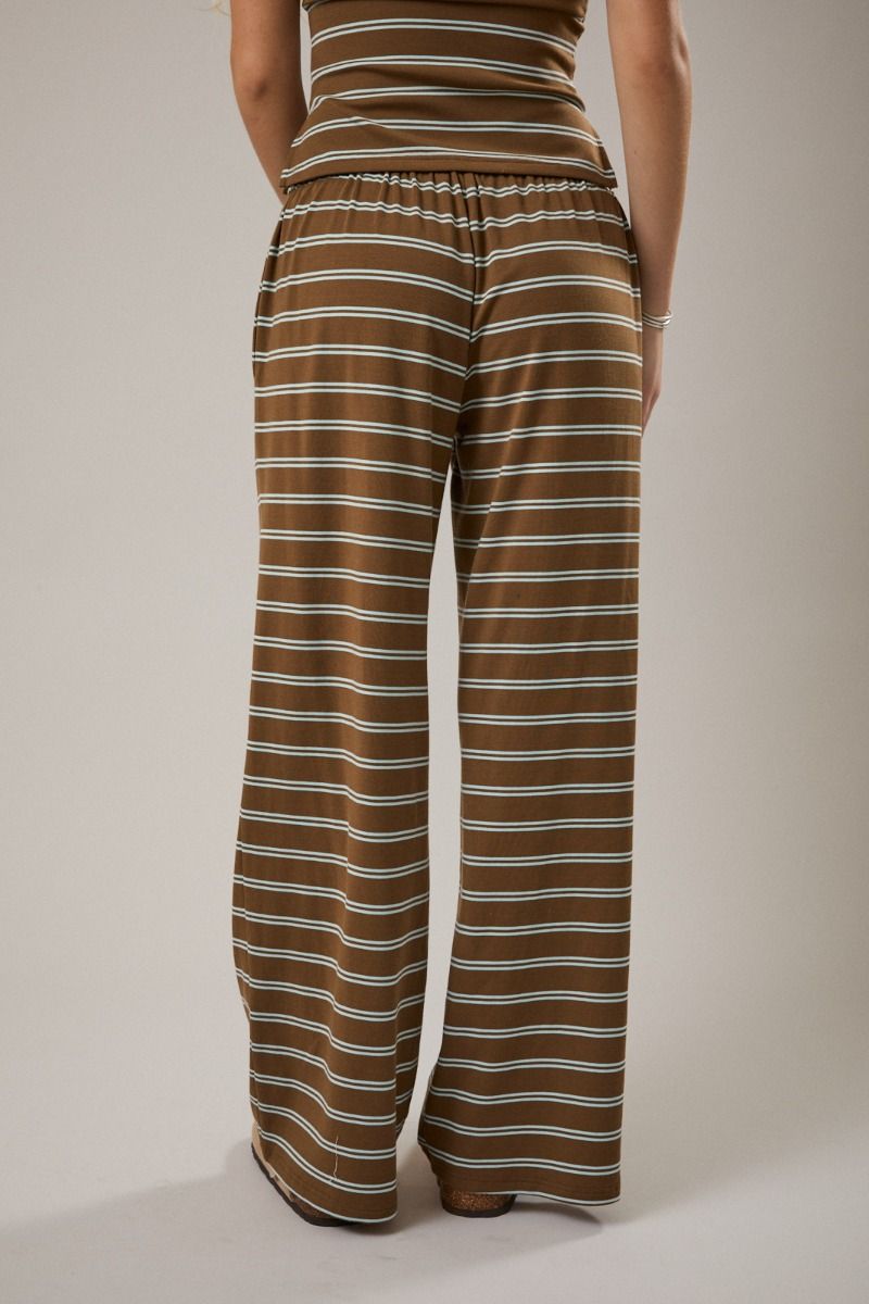 Rowan Brown + Blue Stripe Low-Waist Drawstring Flared Pants