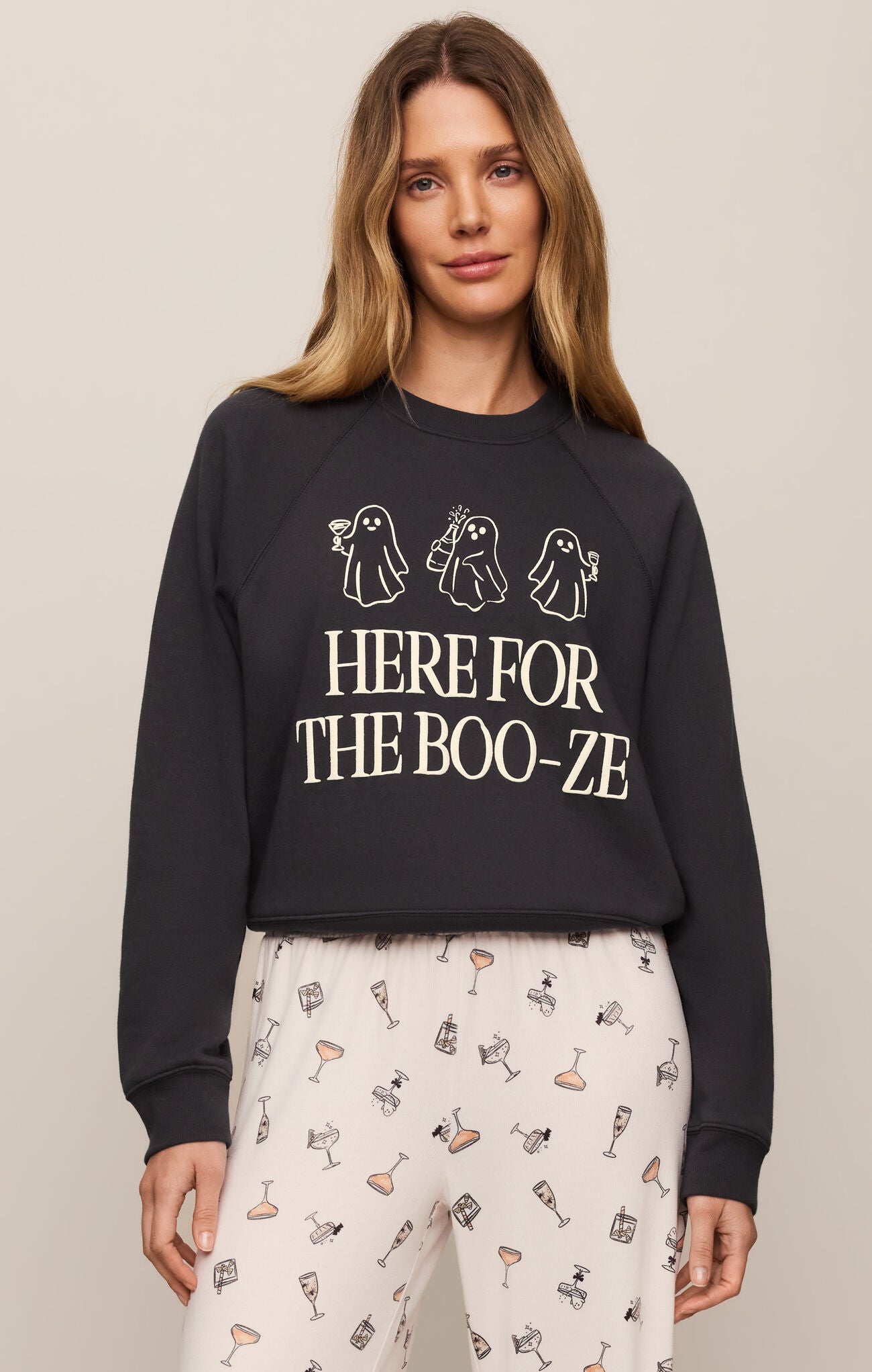 Z Supply Here for the Booze Halloween Graphic Cropped Sweatshirt