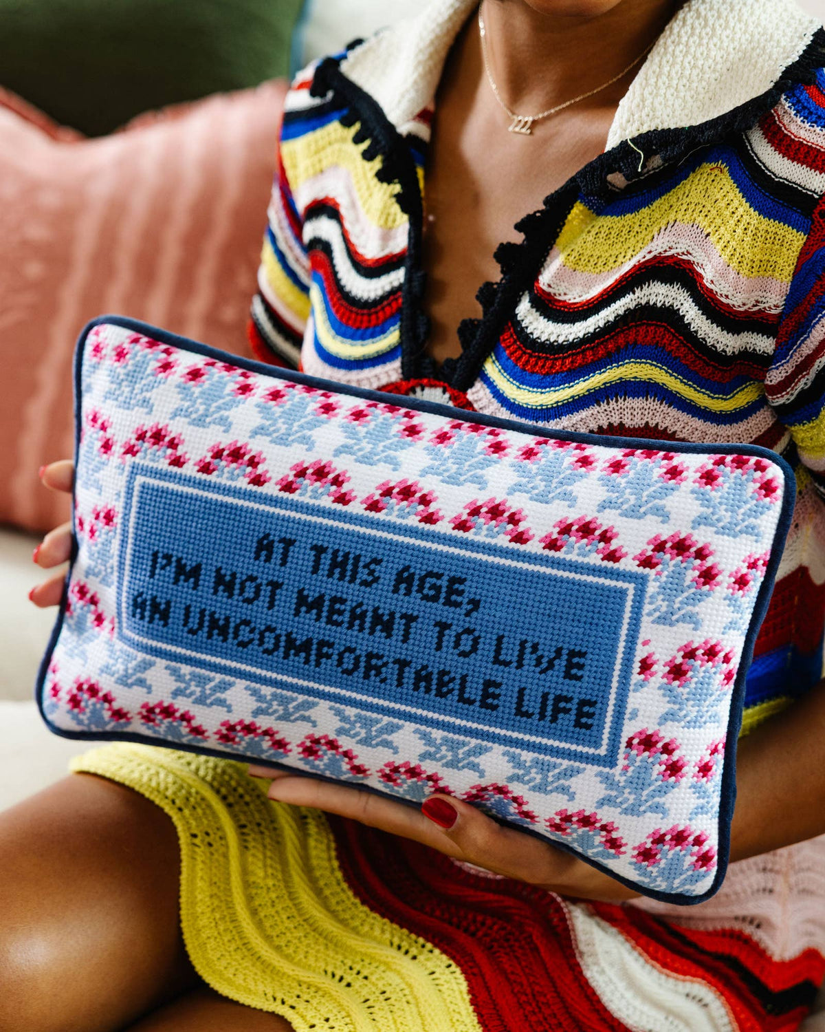Uncomfortable Life Needlepoint Pillow by Furbish Studio