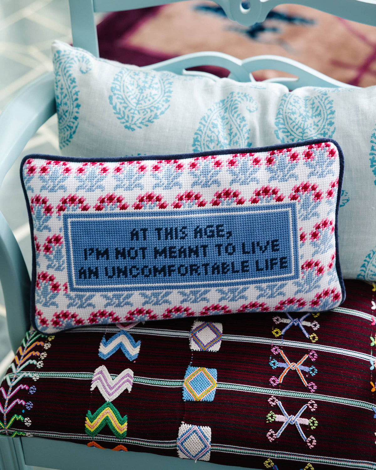 Uncomfortable Life Needlepoint Pillow by Furbish Studio