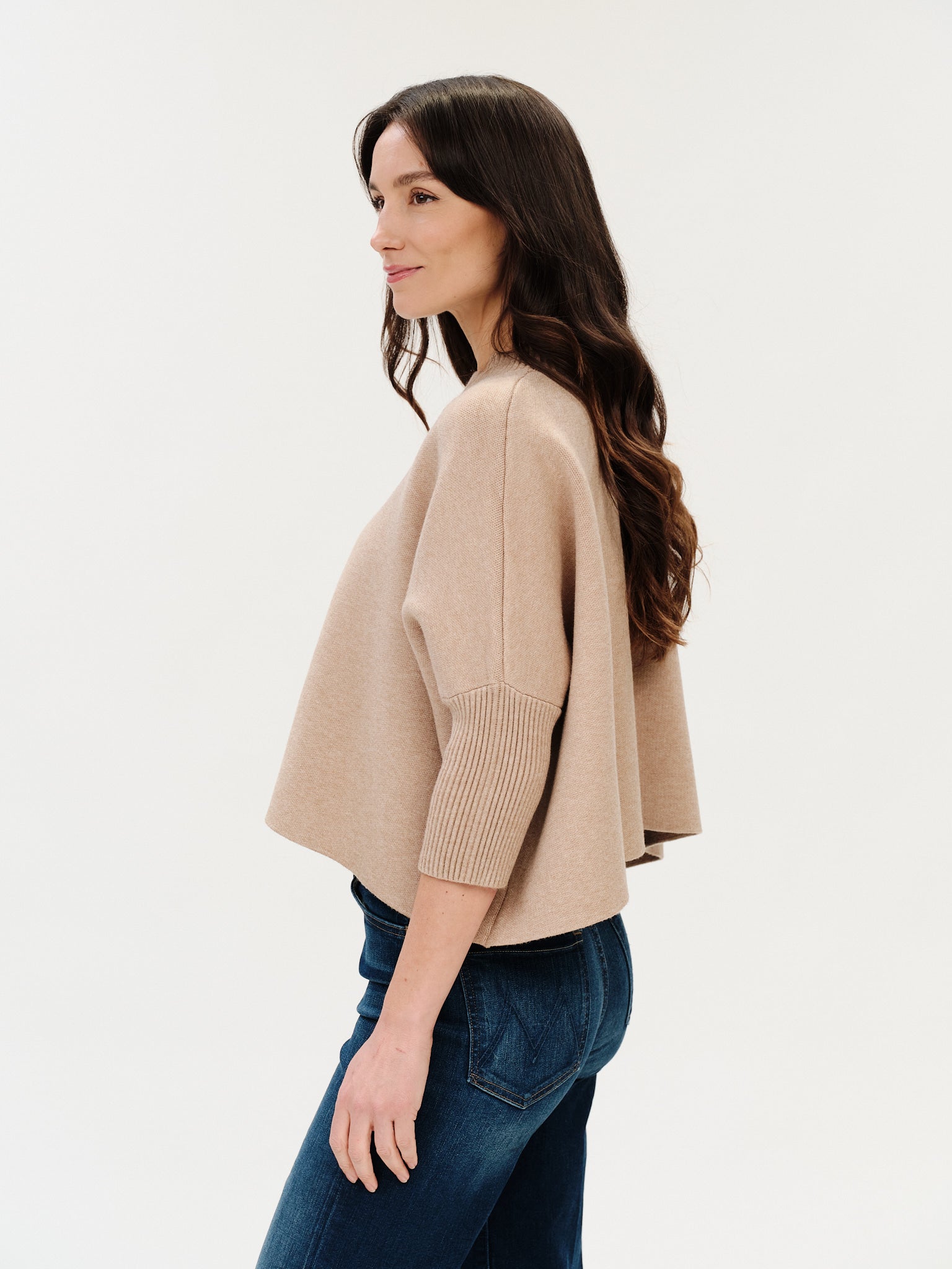 Oslo Funnel Neck 3/4 Sleeve Sweater – Heather Taupe