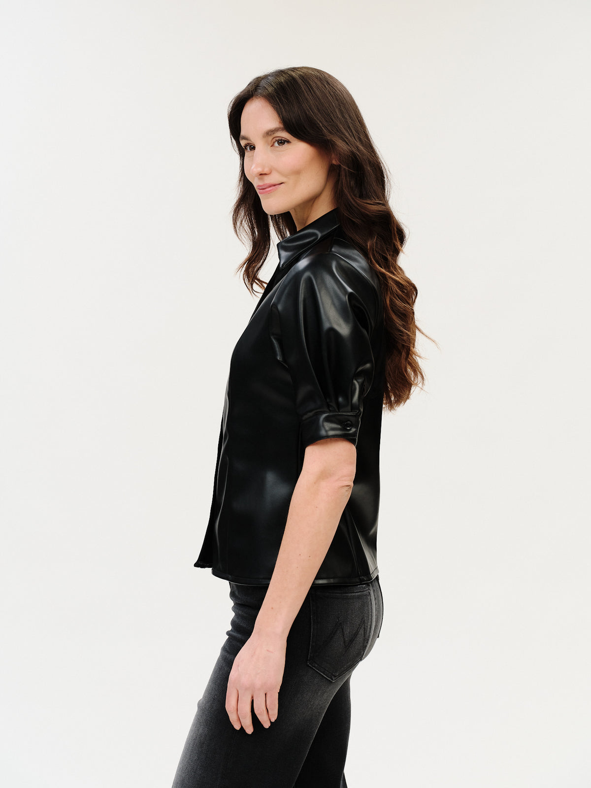 Val Faux Leather Collared Top