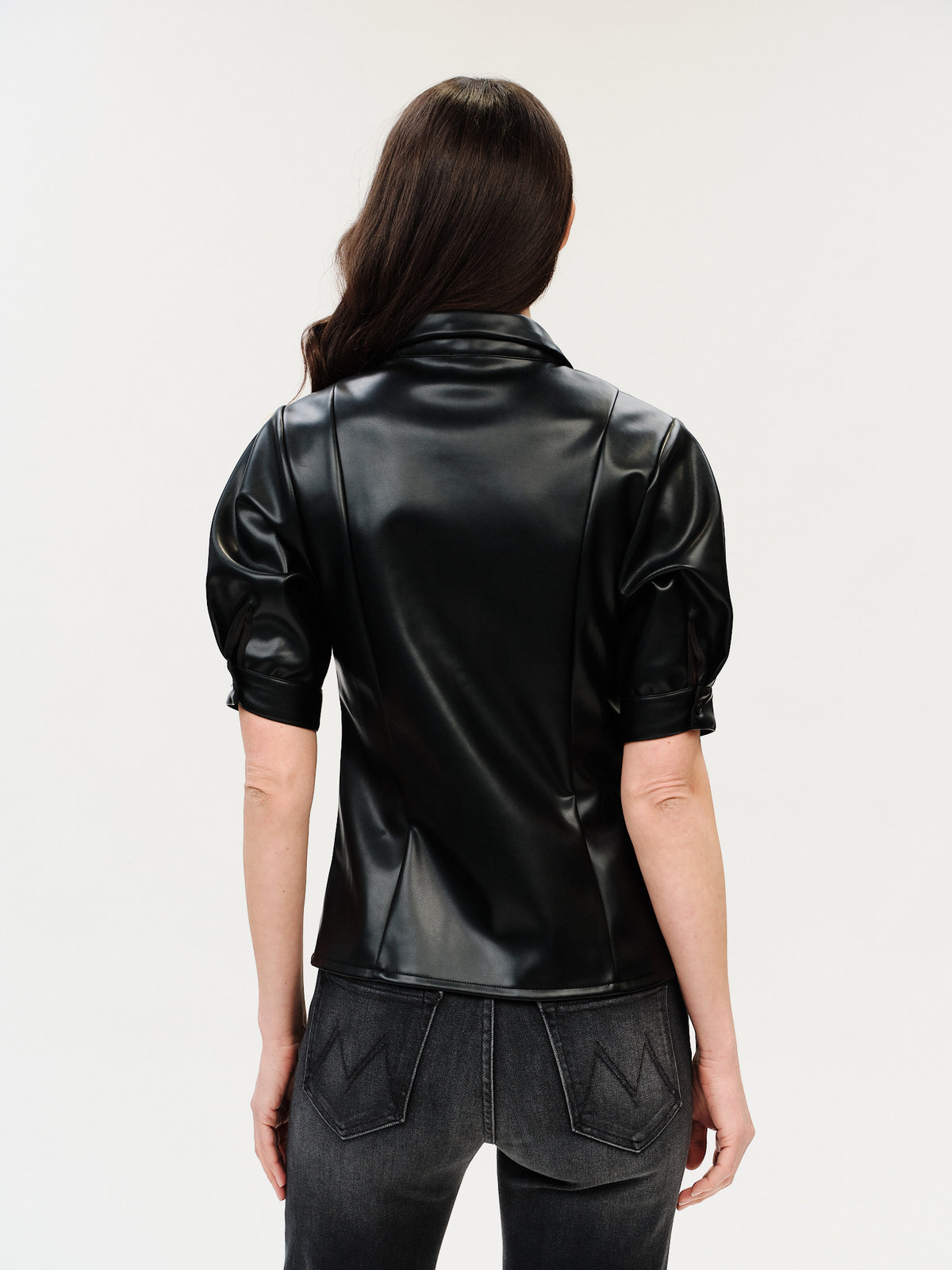 Val Faux Leather Collared Top