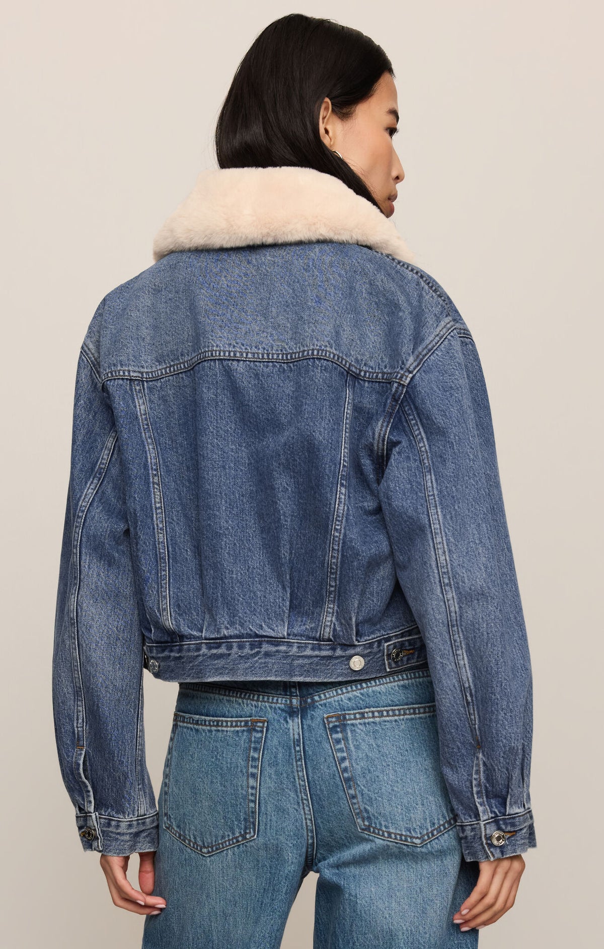 Z Supply The Daily Denim Fur Jacket – Vintage Cotton Denim Jacket with Removable Collar