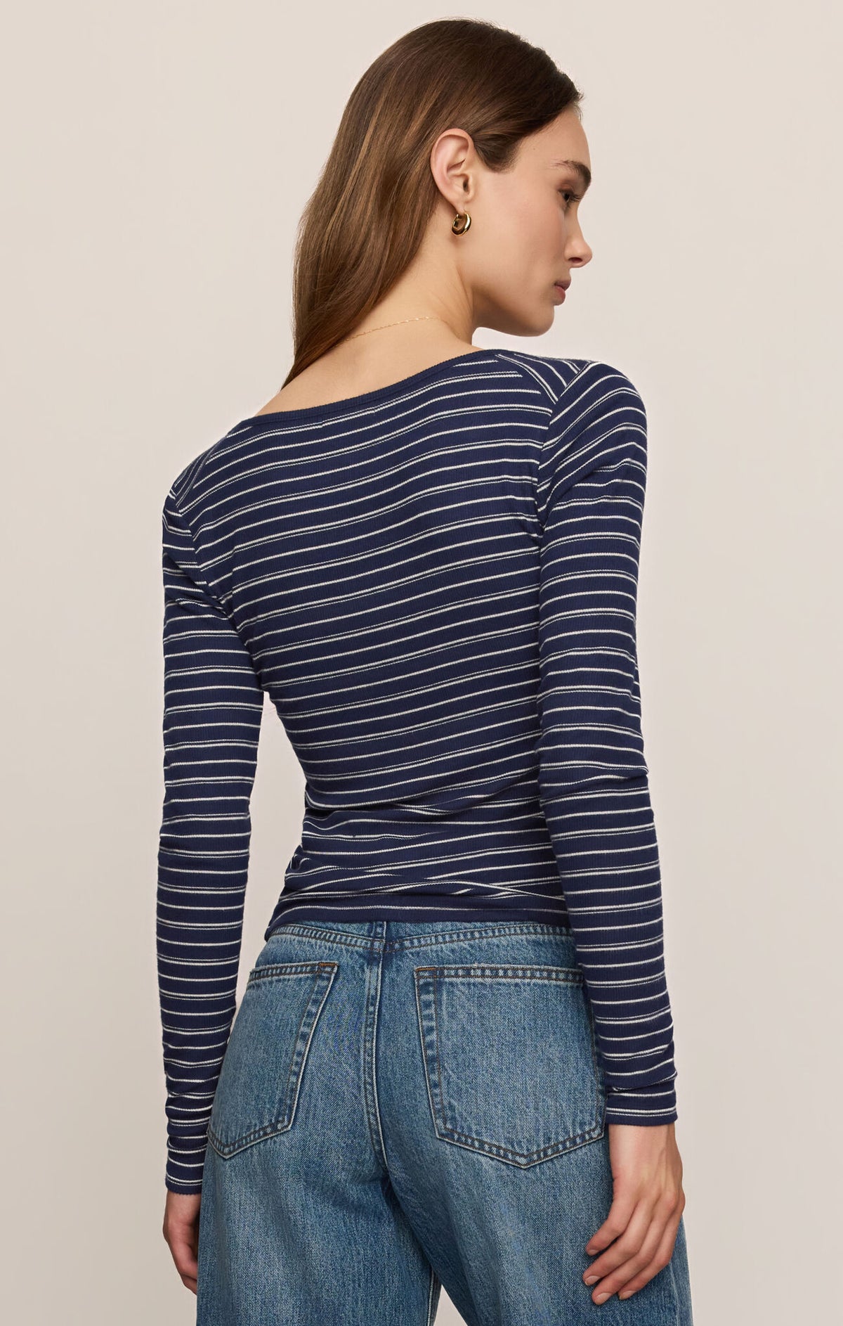 Z Supply Andie Striped Henley Top – Soft Brushed Rib Long Sleeve Shirt