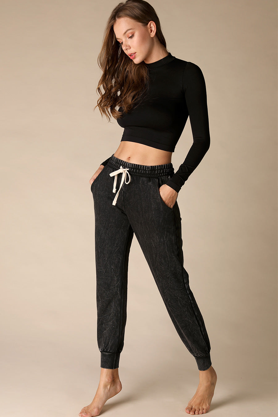 Tia Black Mock Neck Crop Top