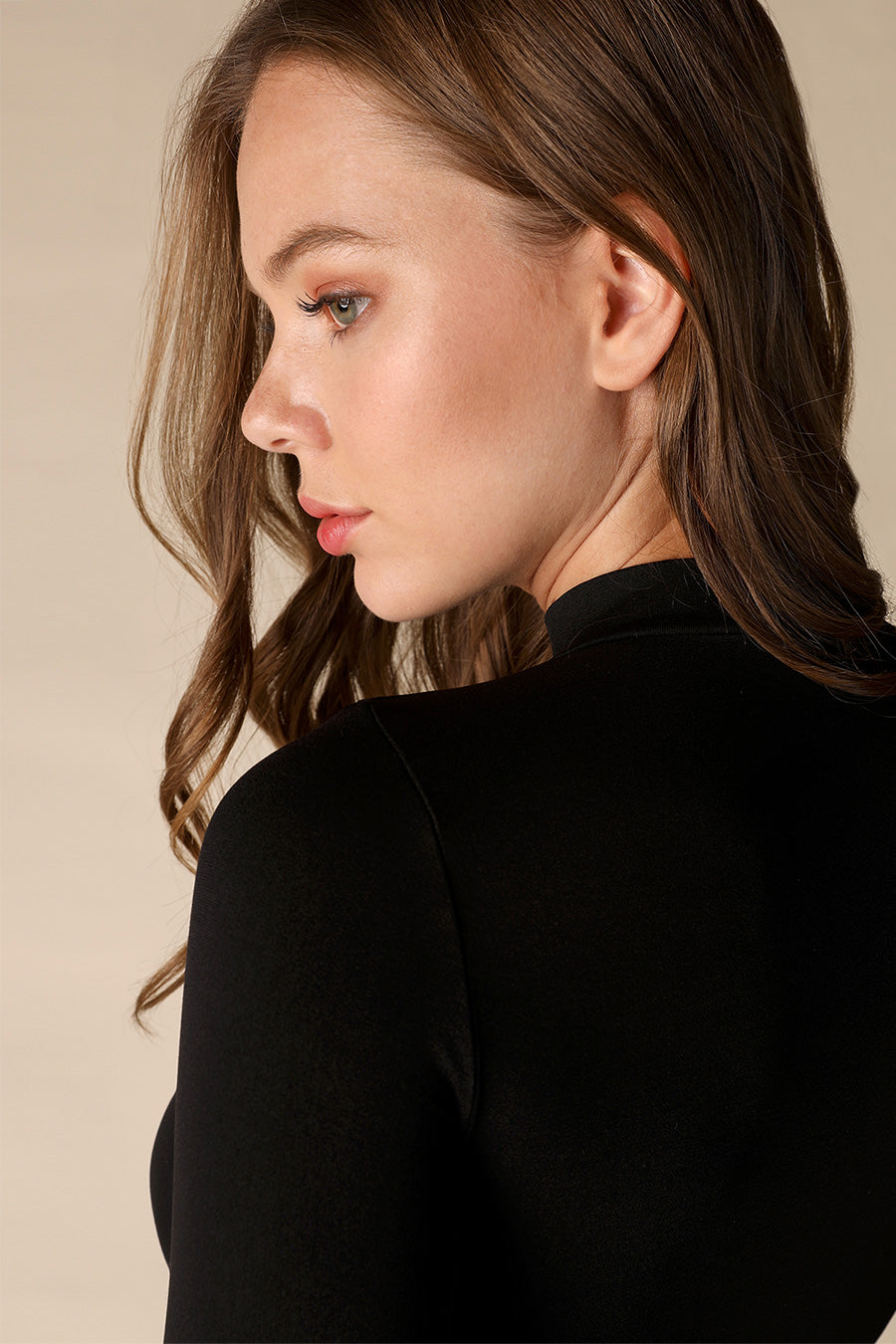 Tia Black Mock Neck Crop Top