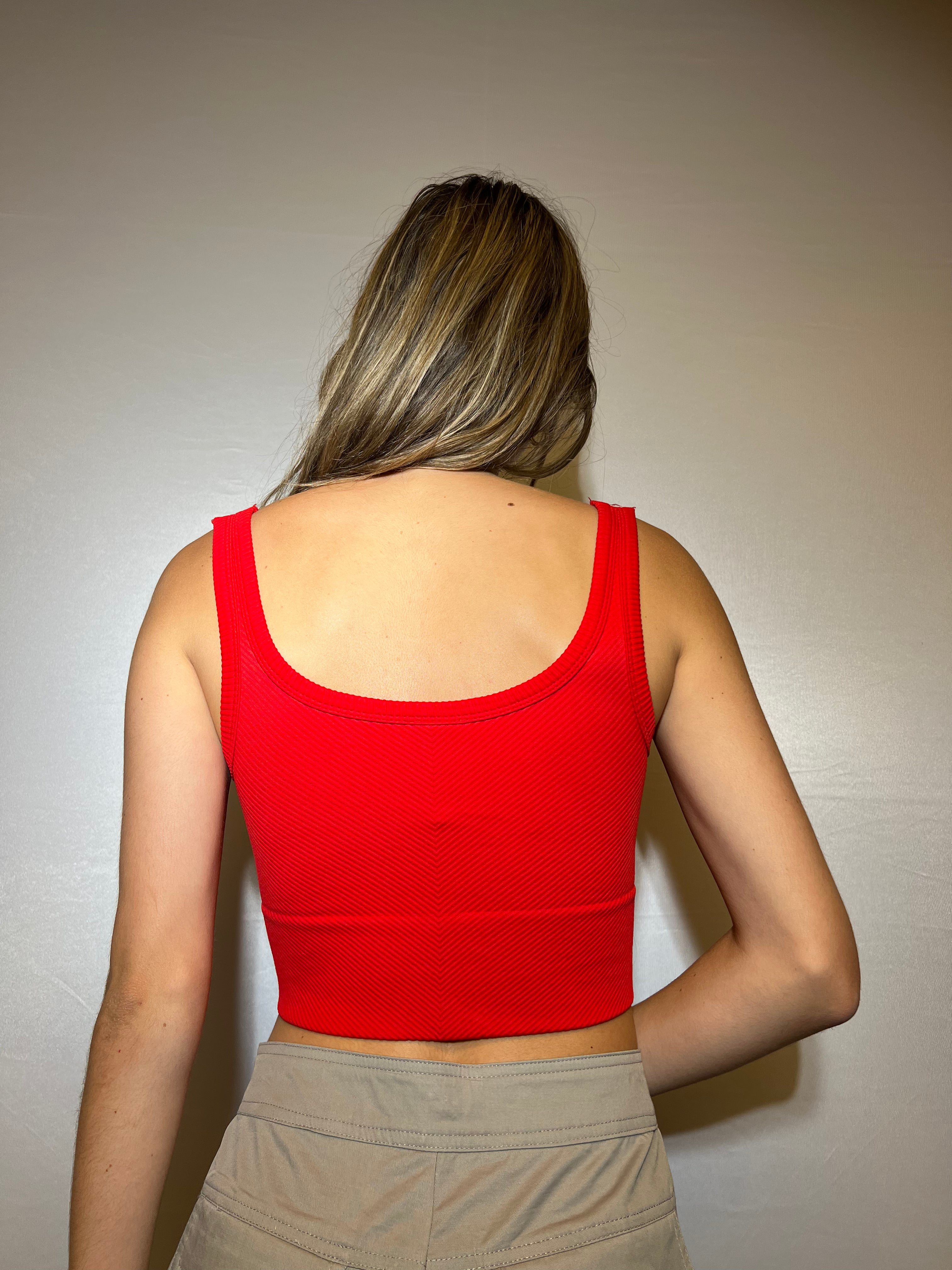 Lena Chevron Ribbed Red Crop Top