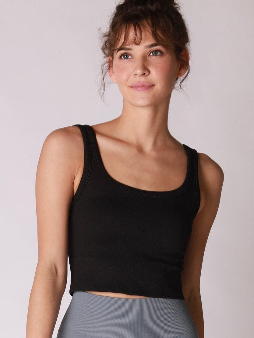 Lena Chevron Ribbed Black Crop Top - Luna Chick