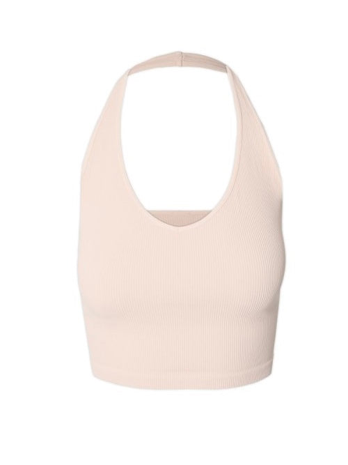 Kami Ribbed Halter Barely Nude Crop Top