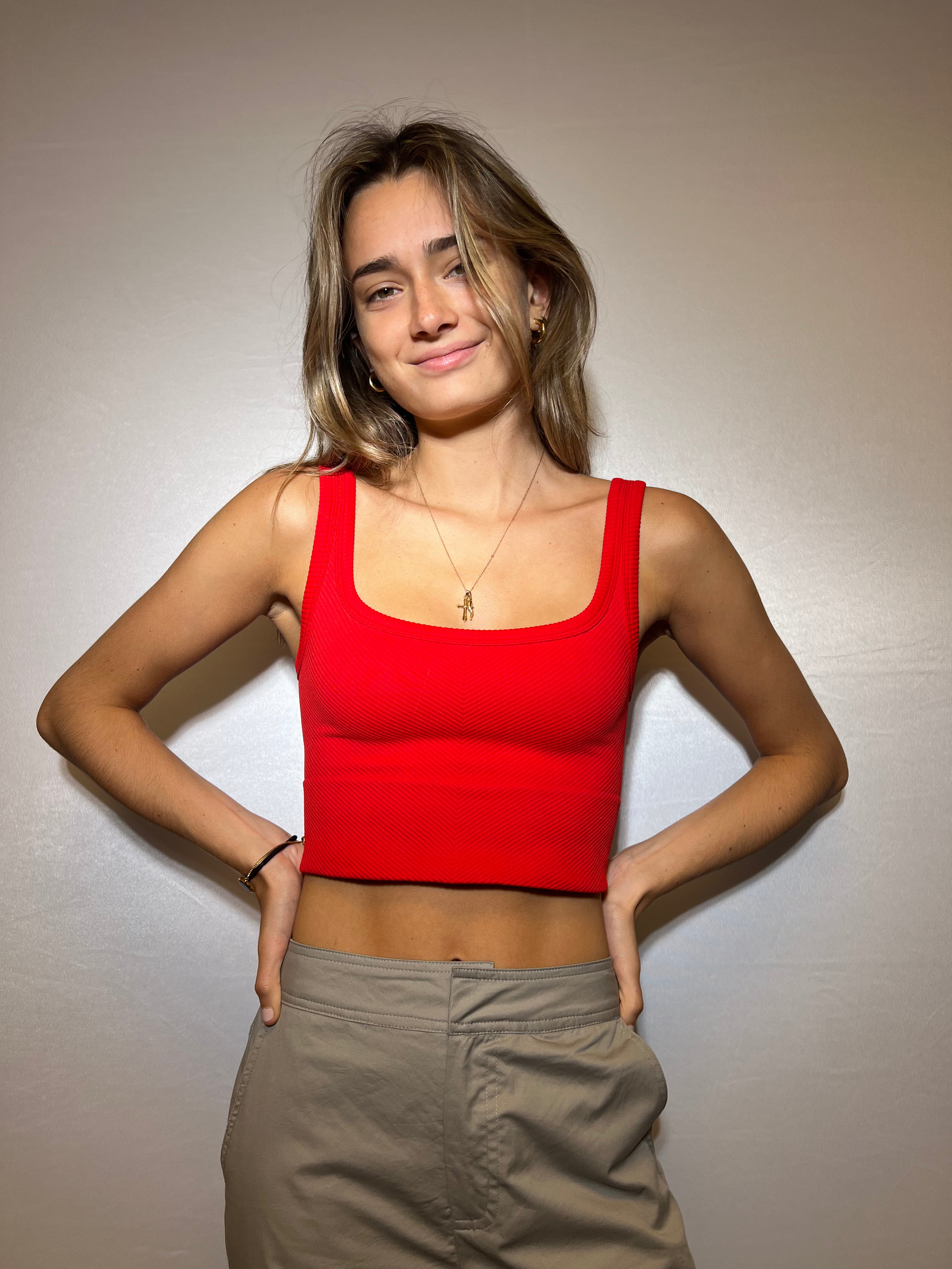 Lena Chevron Ribbed Red Crop Top