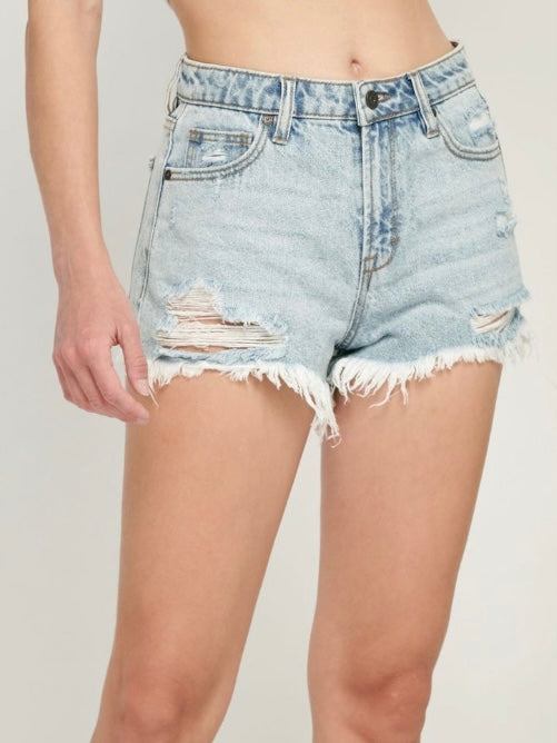 SOFIE LIGHT WASH DISTRESSED HIGH RISE SHORTS – HIDDEN JEANS