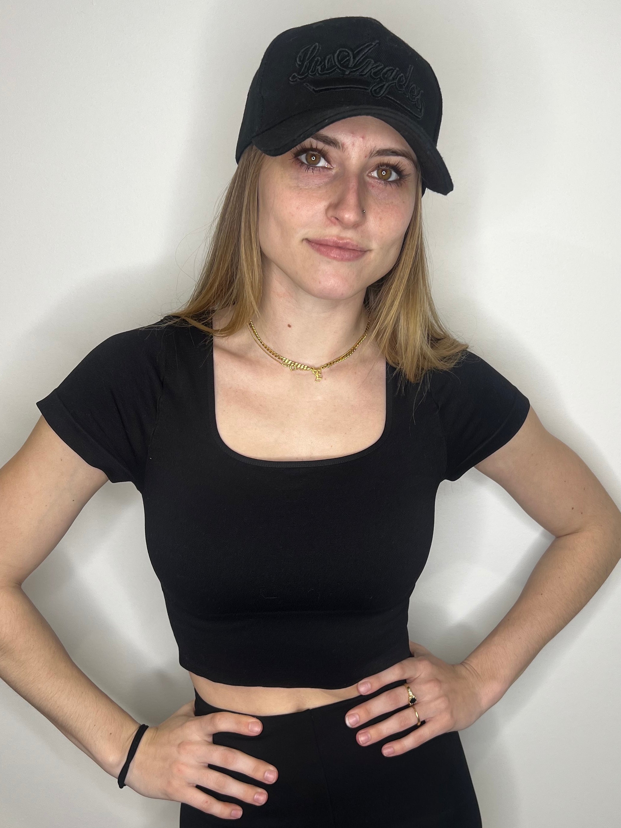 Lia Short Sleeve Black Square Neck Crop Top