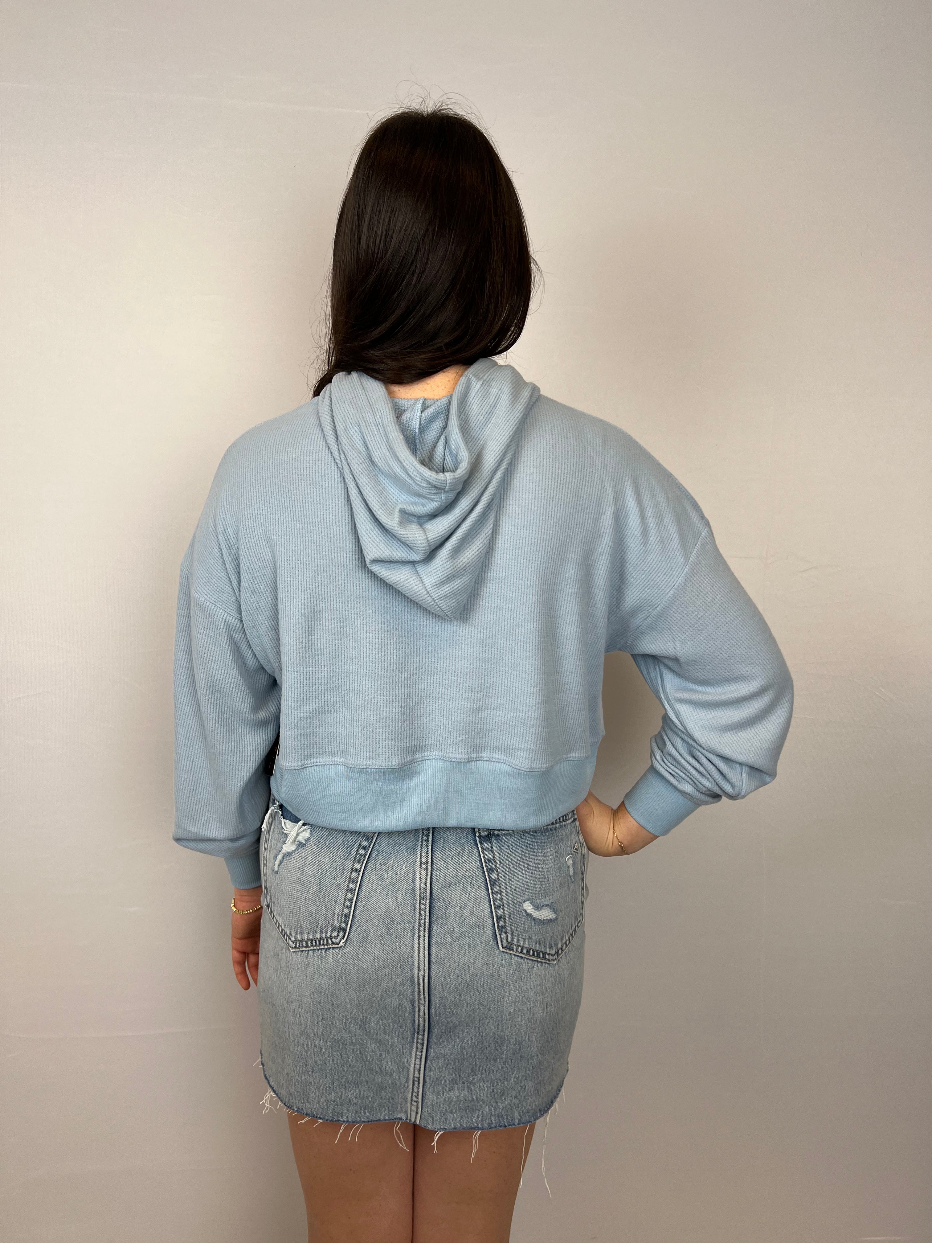 Super Soft Powder Blue Waffle Crop Hoodie