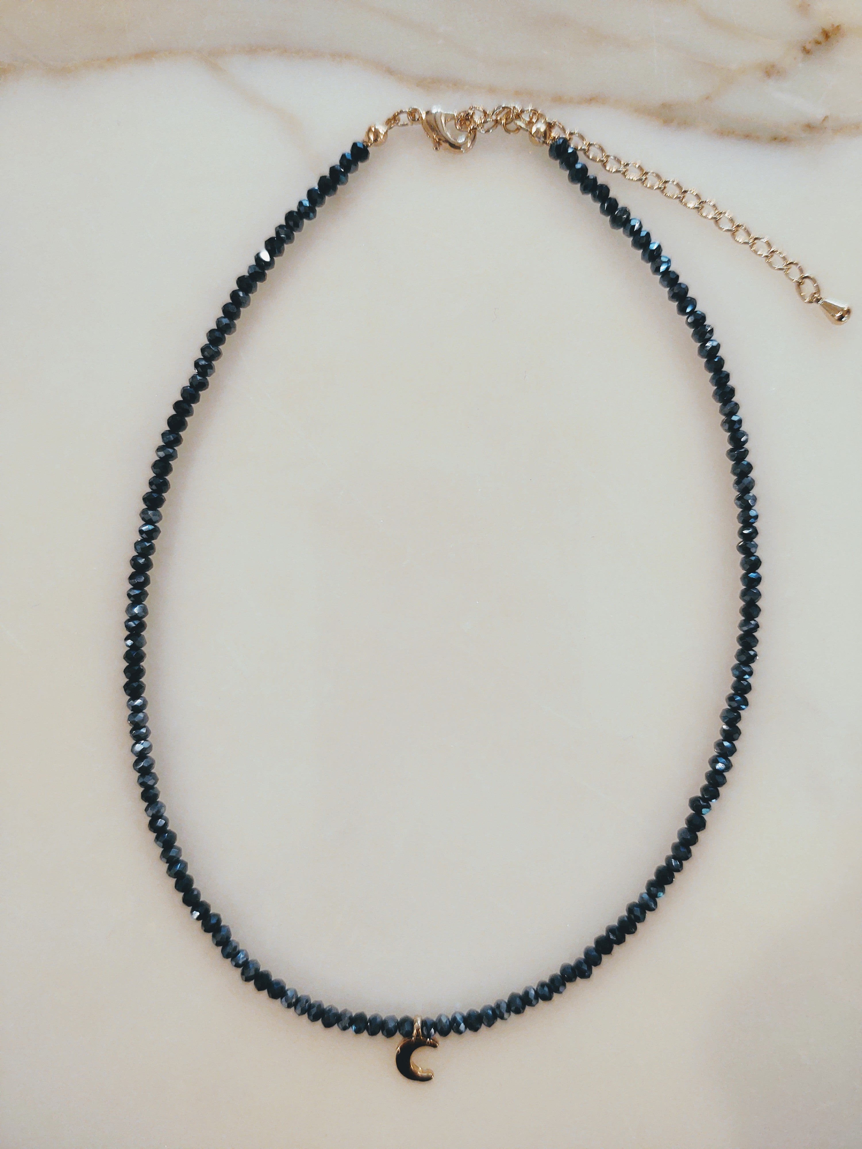 Crescent Moon Navy Beaded Choker
