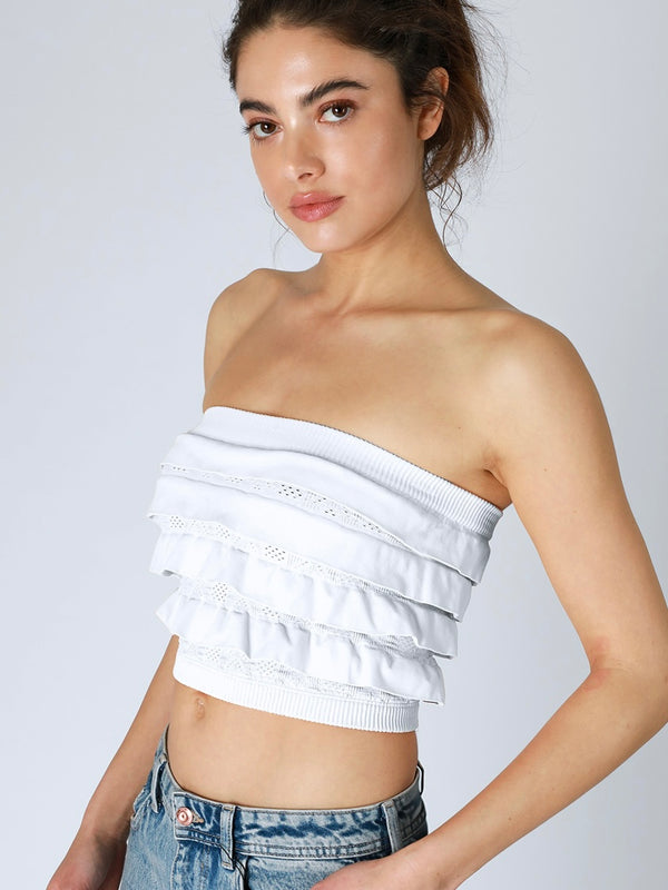 Sami White Ruffle Seamless Tube Top