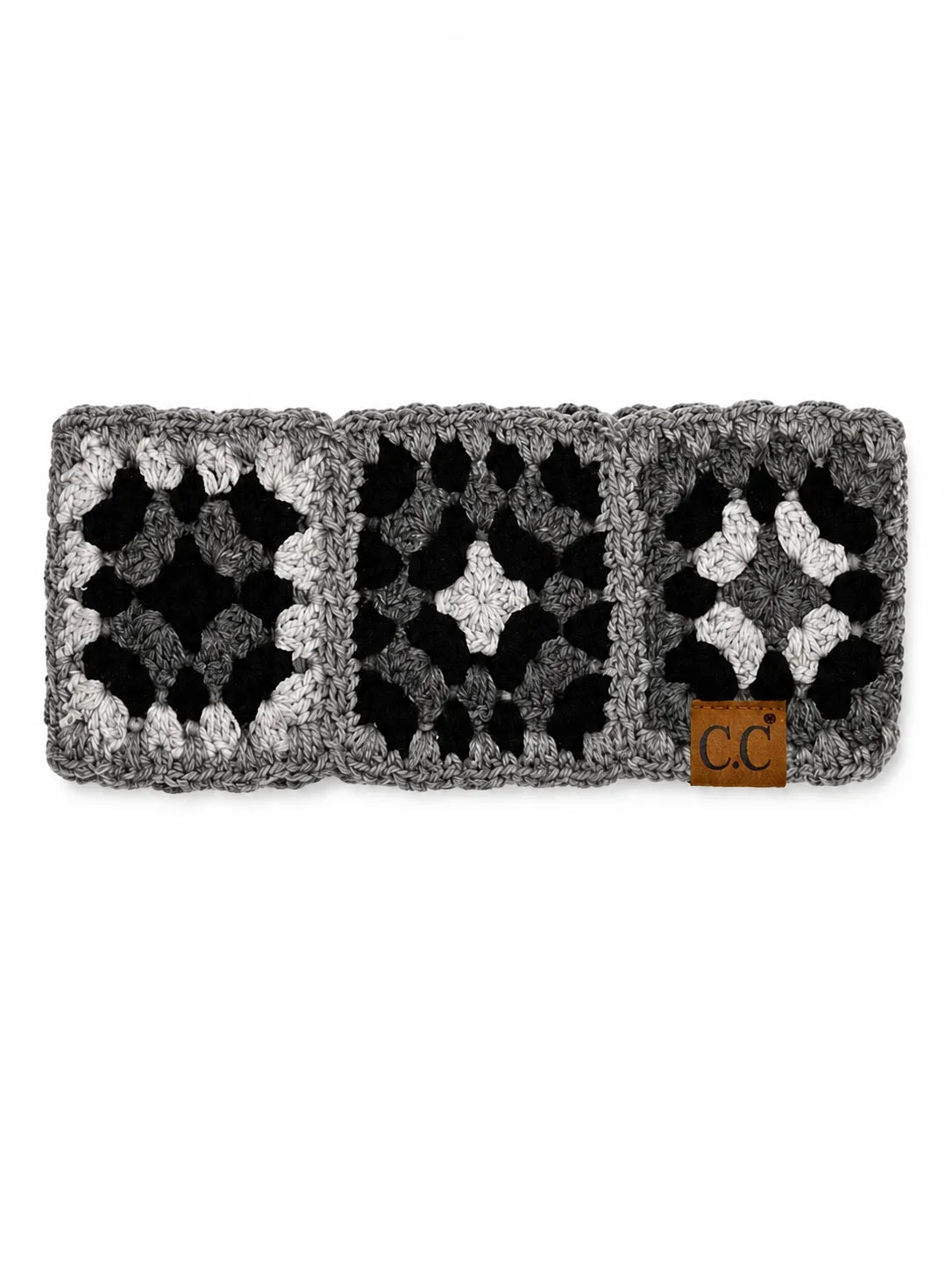 Grey multicolor crochet knit headwrap with textured pattern