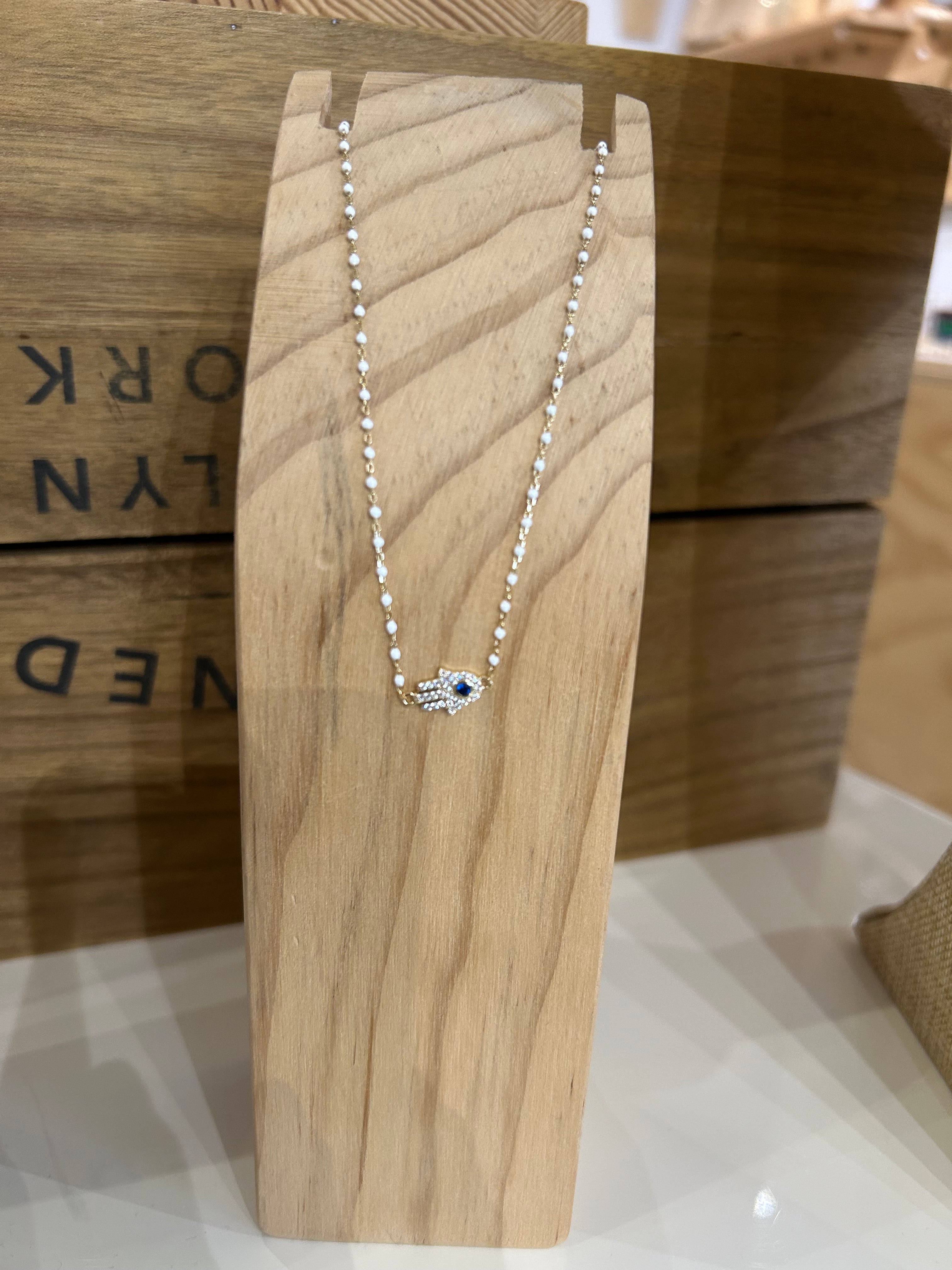 Petite Hamsa on Beaded White Chain