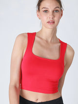 Red Clean Line Square Neck Crop Top