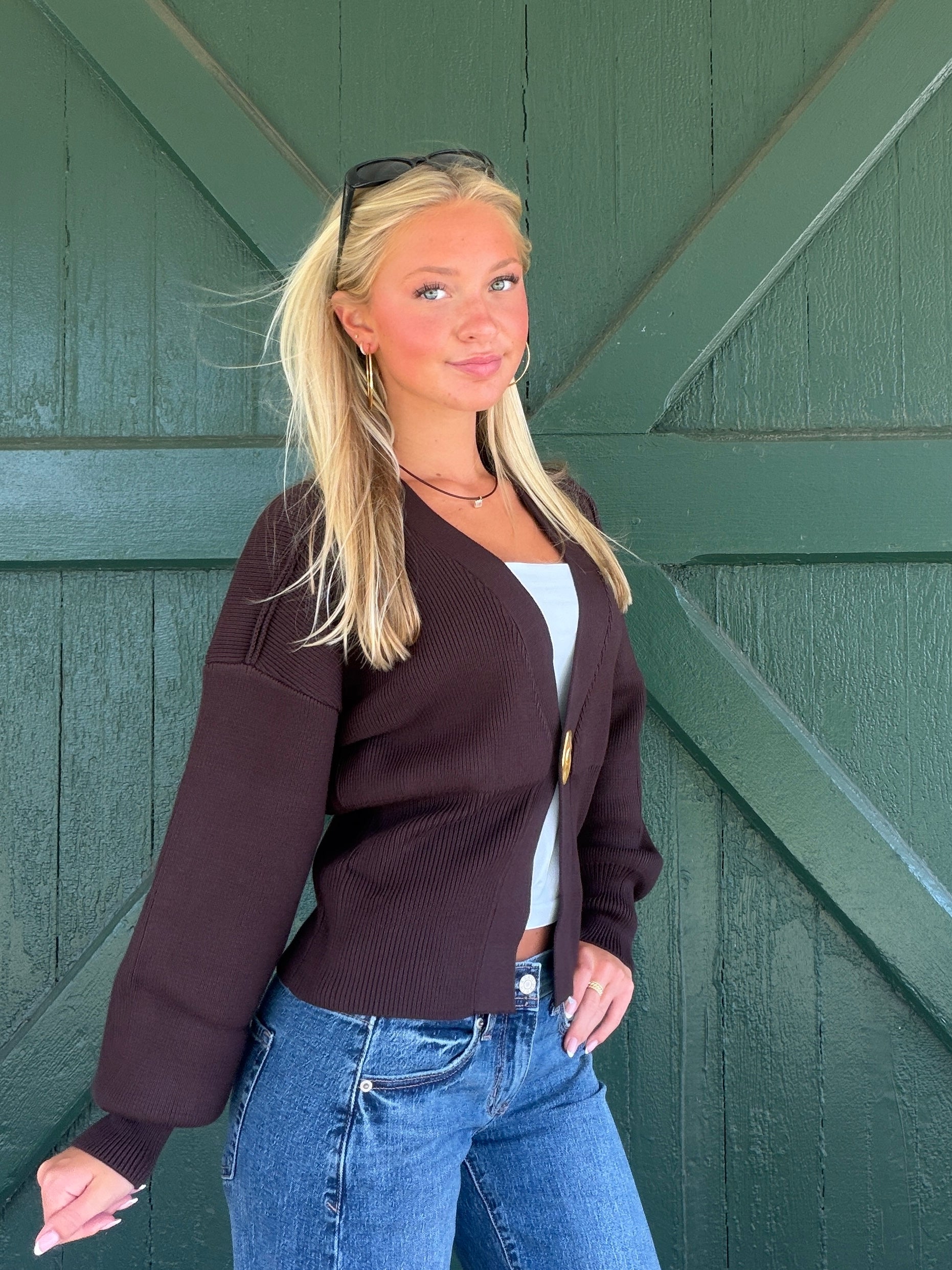 Apricot London Hammered Gold Button Cardigan