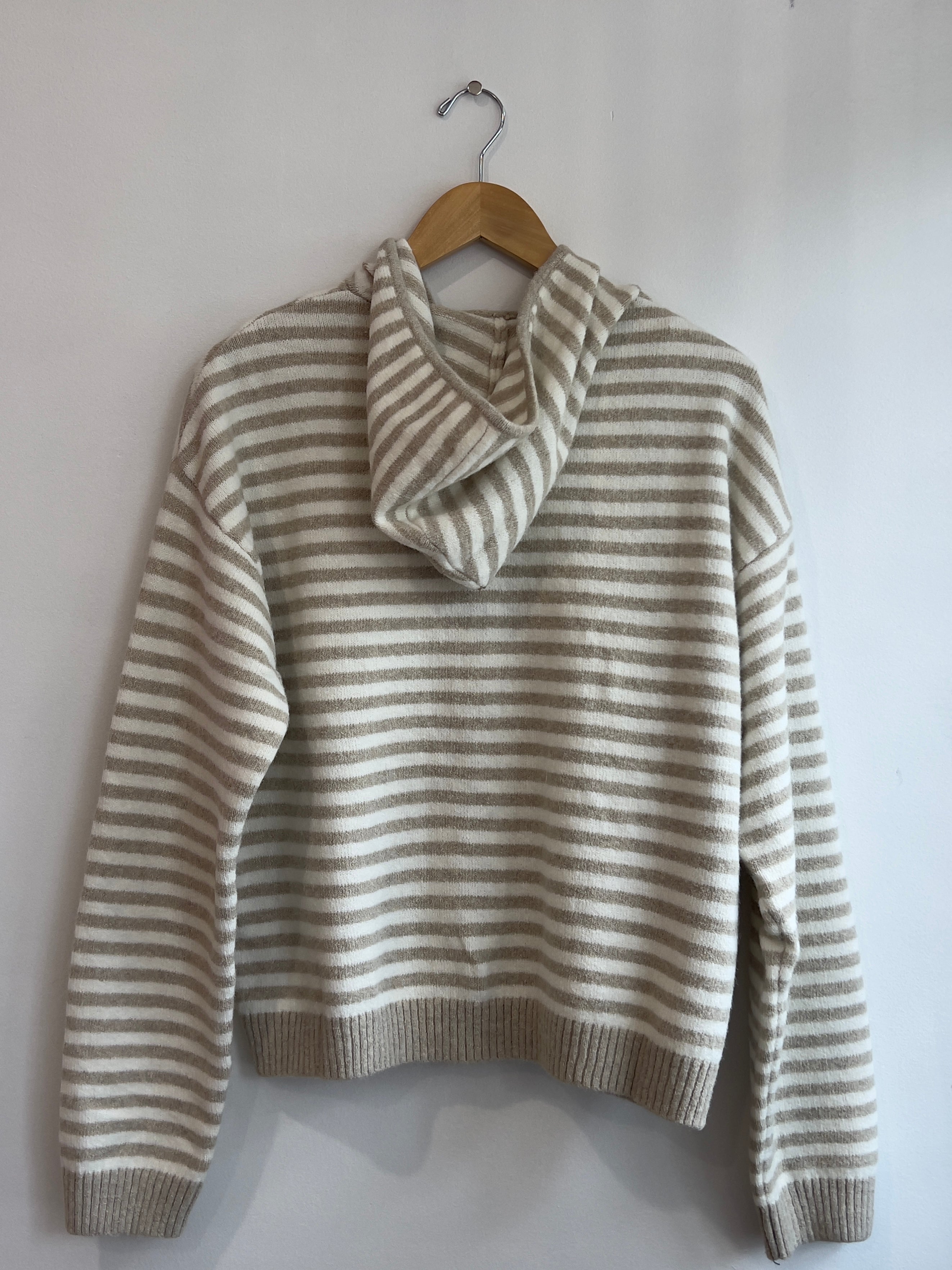 The It Girl Stripe Zip Sweater Hoodie -Latte Stripe