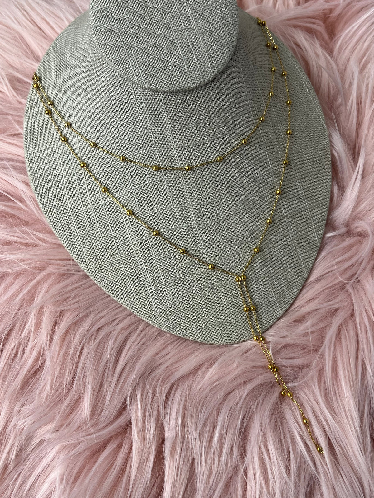 Golden Double Chain Lariat Necklace – 18K Gold Plated Stainless Steel, Water & Tarnish Resistant