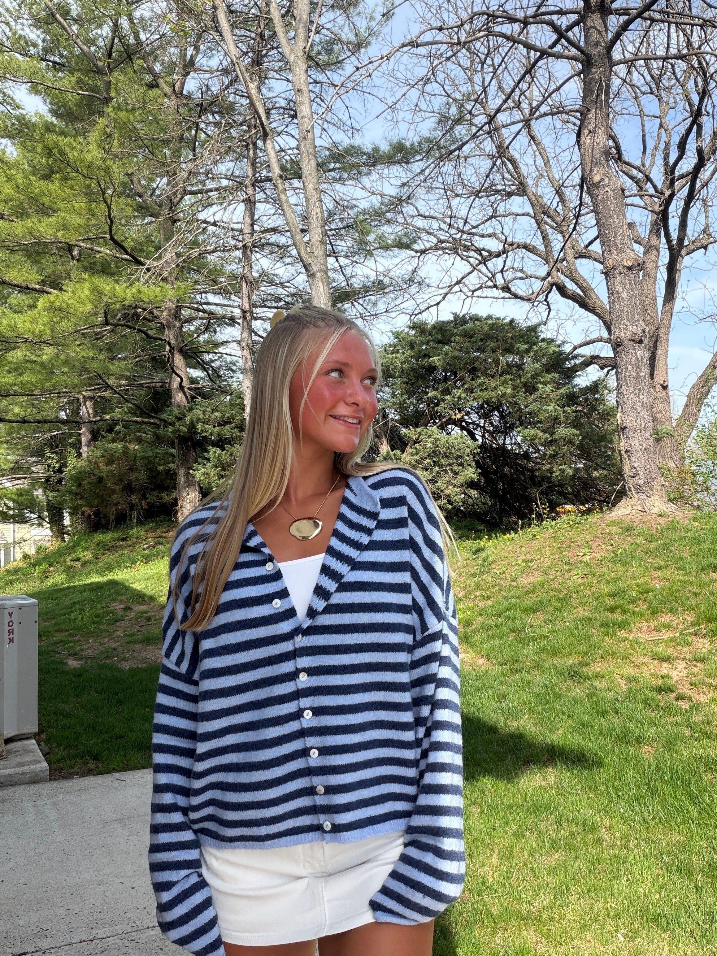 The Dusty Blue Mini Stripe It Girl Sweater