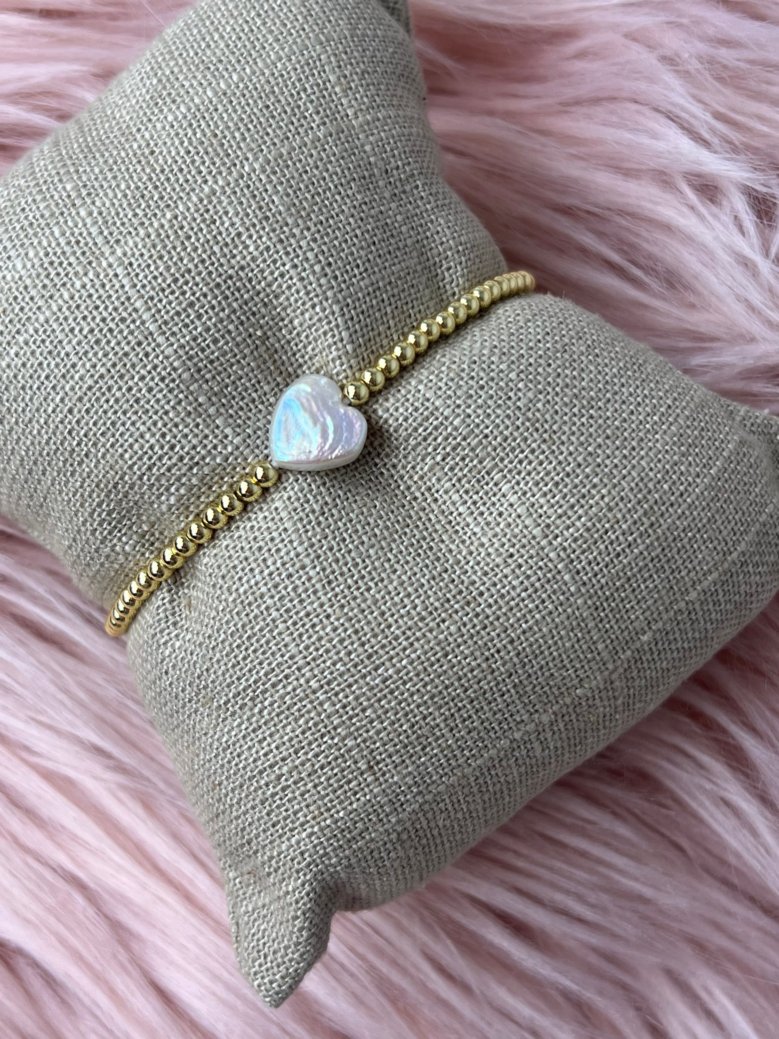 Anna Pearl Heart Stretch Ball Bracelet