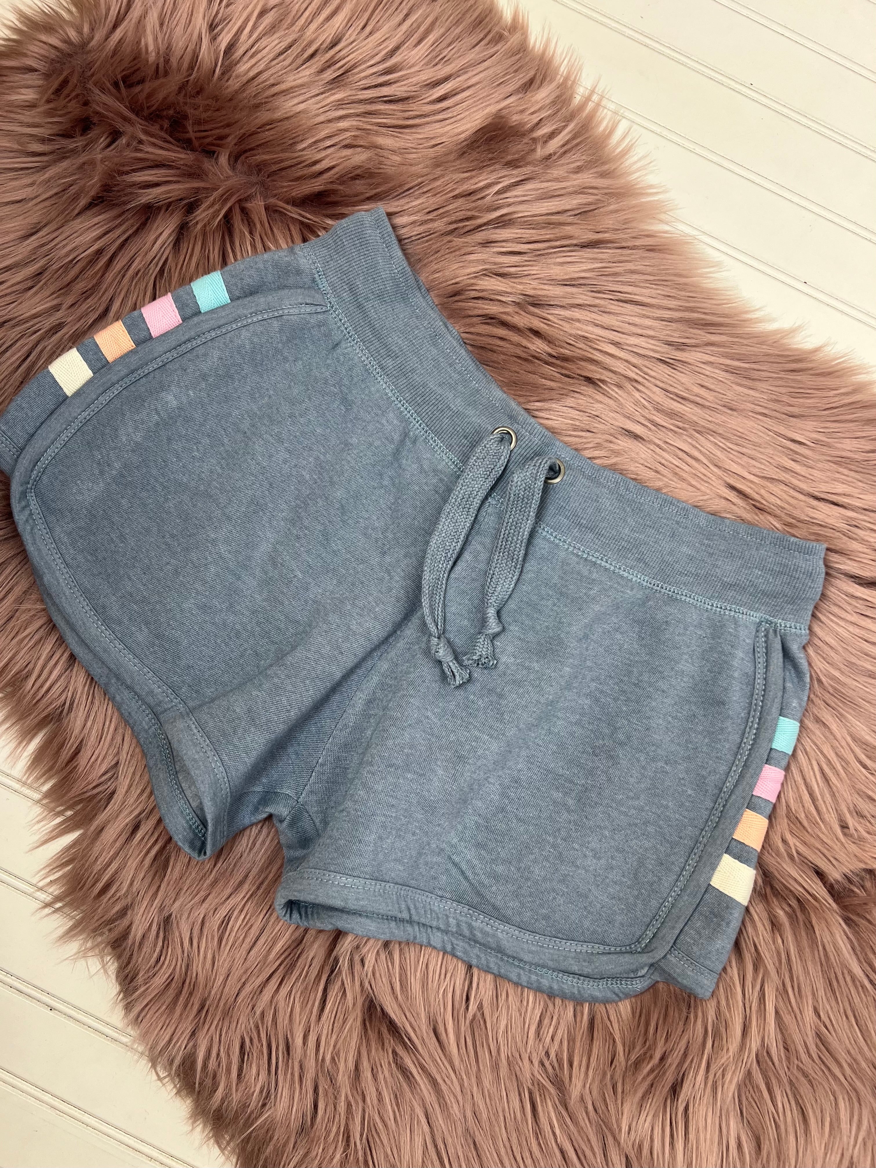 Denim With Pastel Stripes Heather Fleece Shorts with Twill Tape
