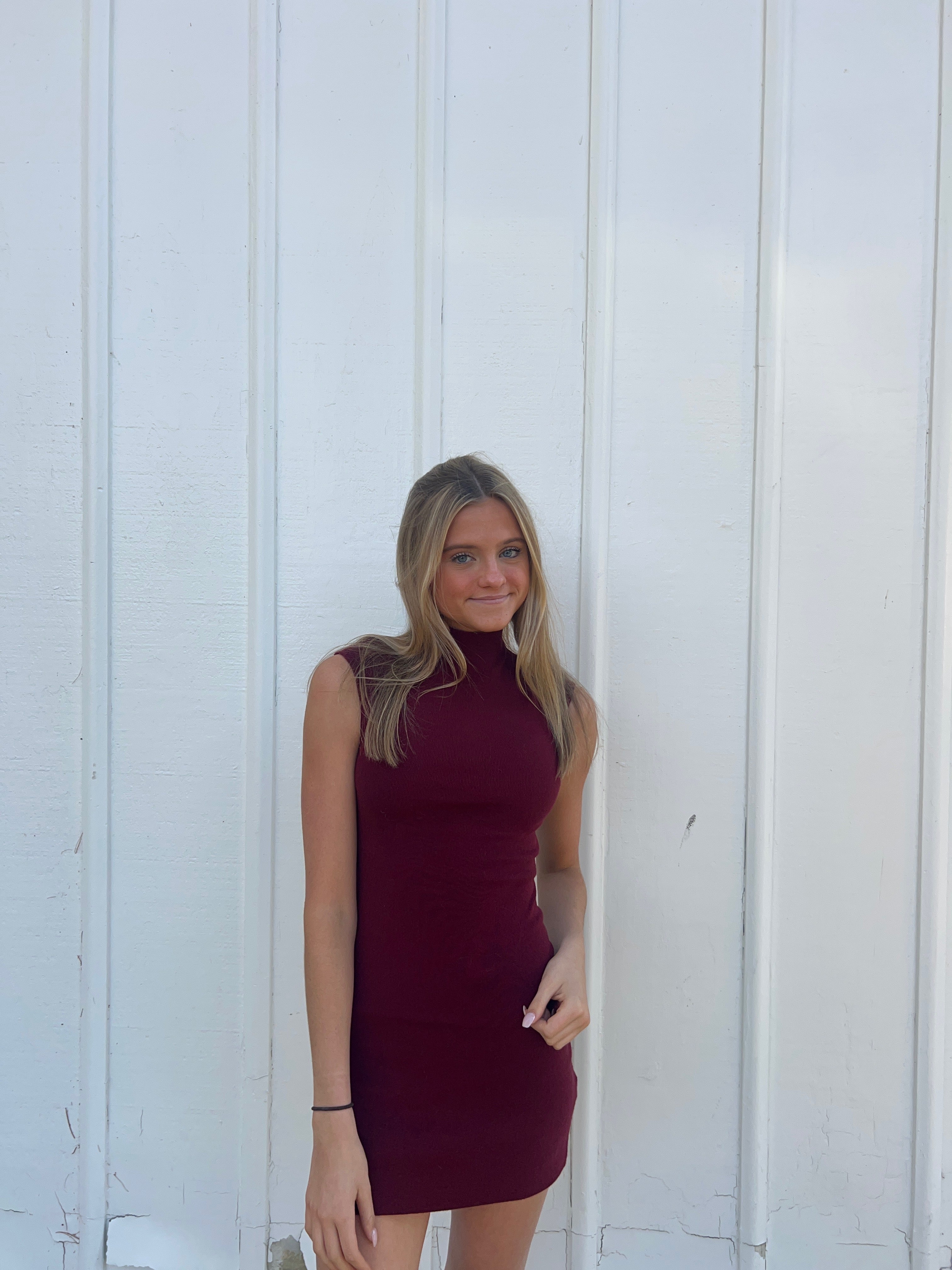 Brandi Burgundy Short Sleeve Sweater Dress