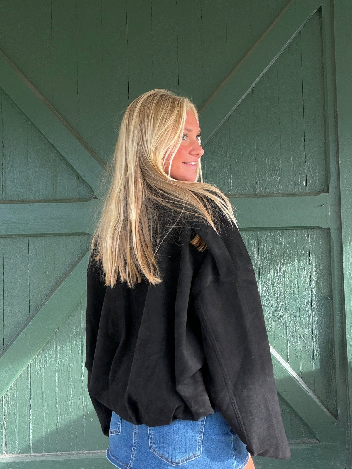 Vintage Havana Black Crop Suede Jacket