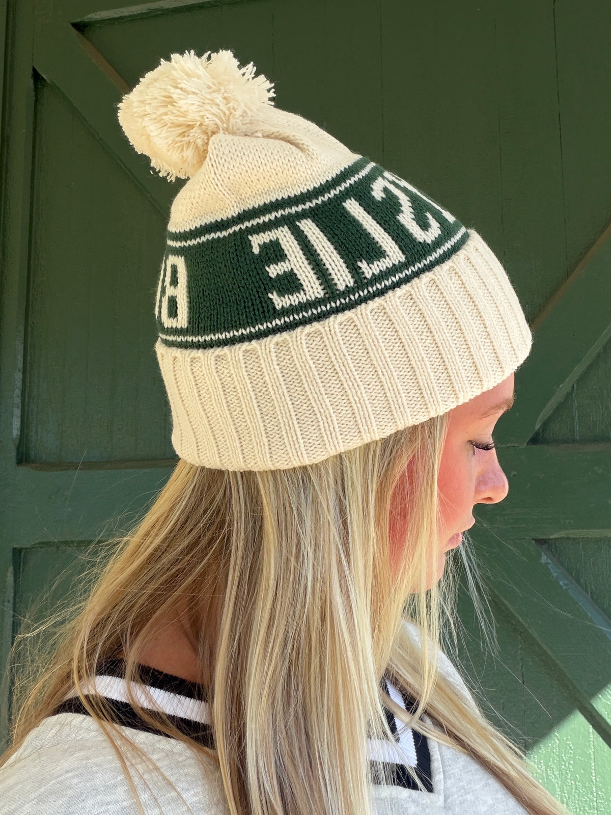 Boys Lie Slope Side Pom Beanie – Cream & Green