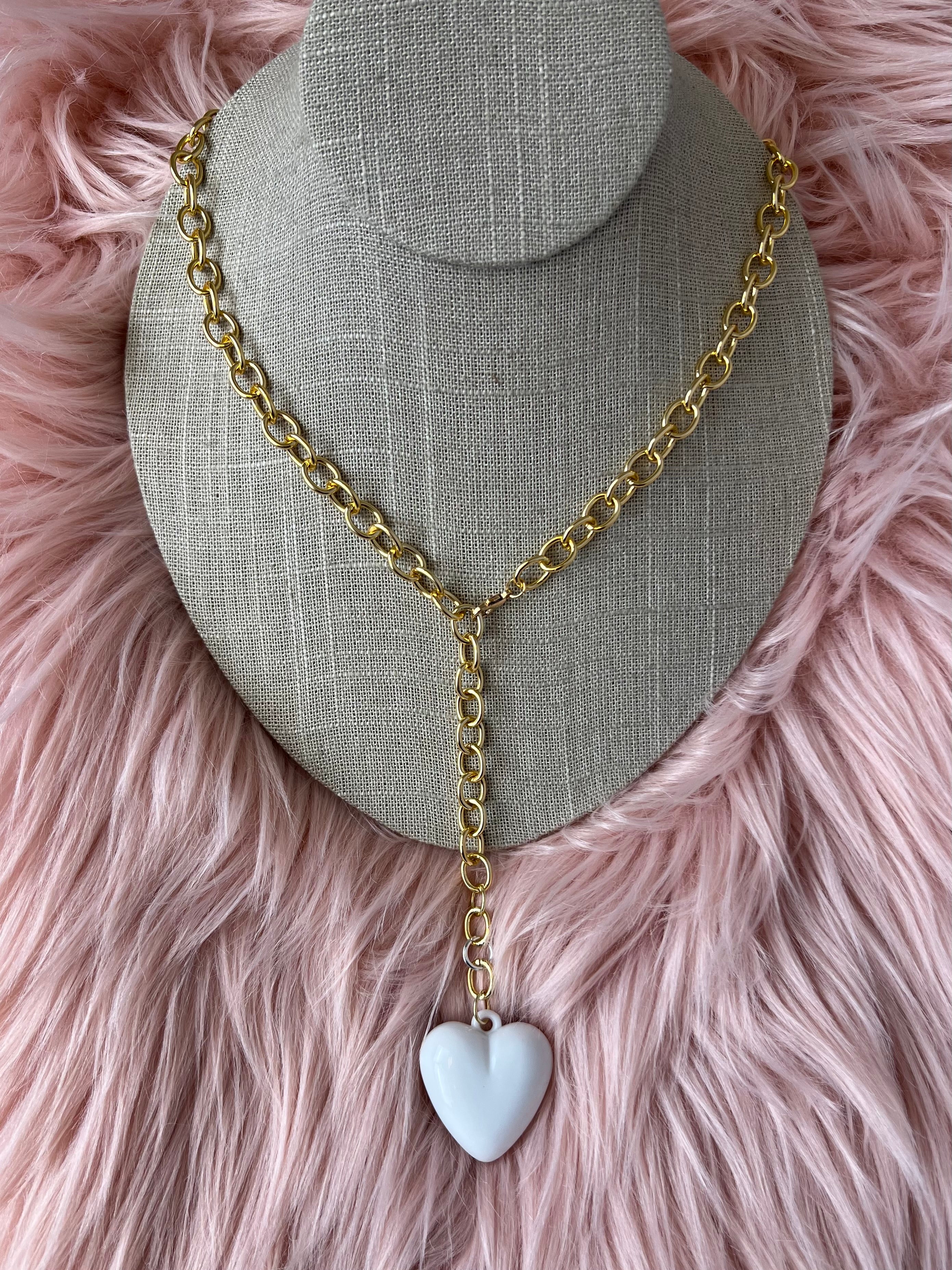 Snow Long Chunky Heart Necklace