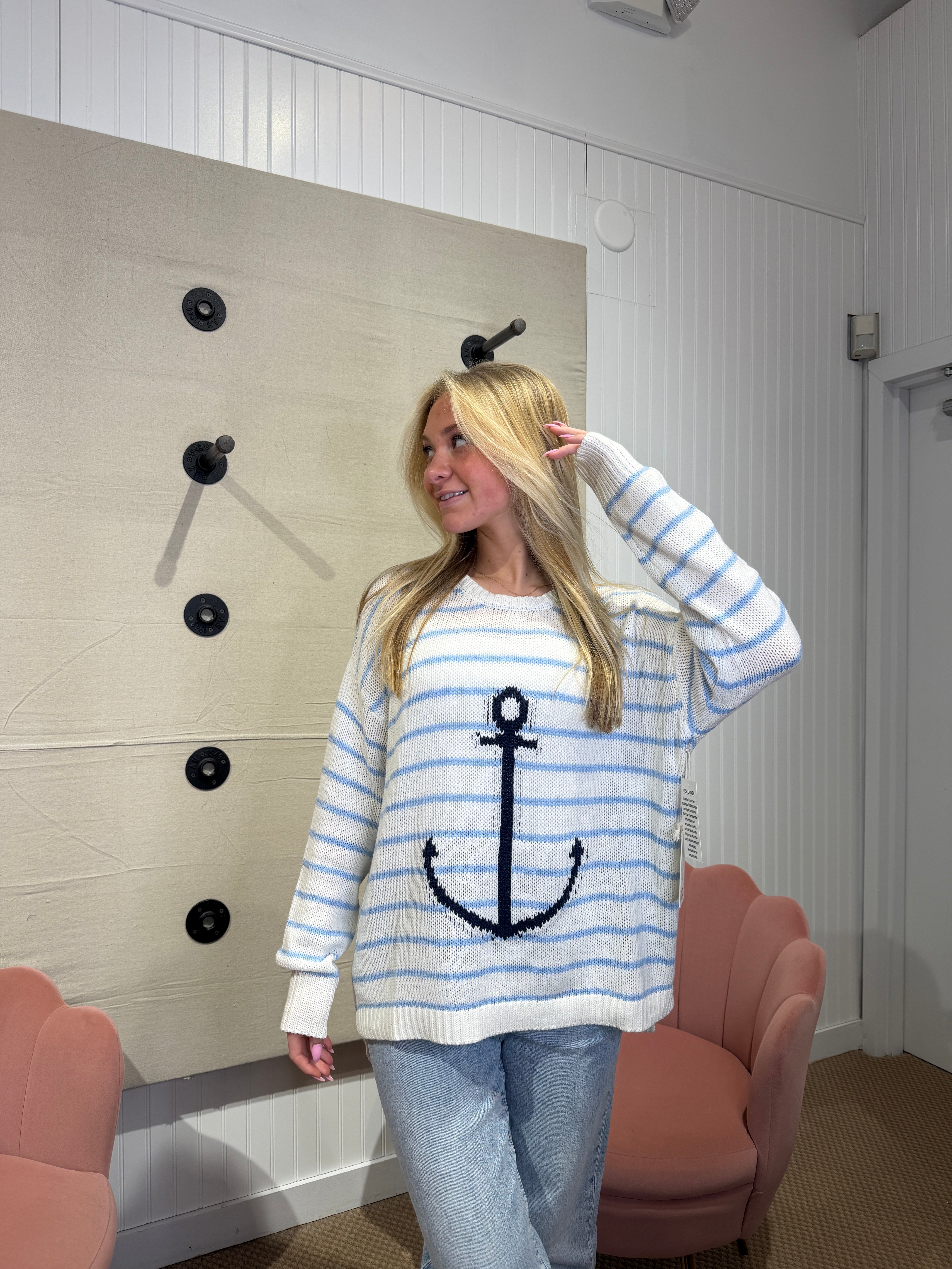 Vintage Havana Navy & White Knit Anchor Sweater