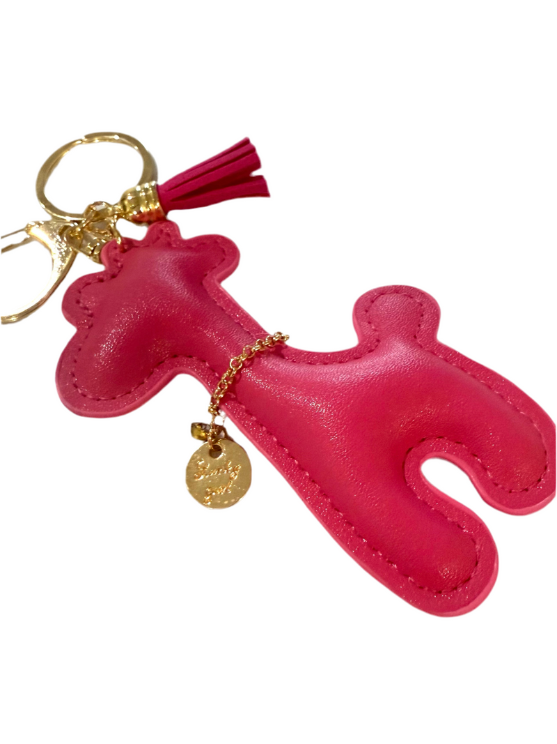 Leather Hot Pink Giraffe Bag Charm