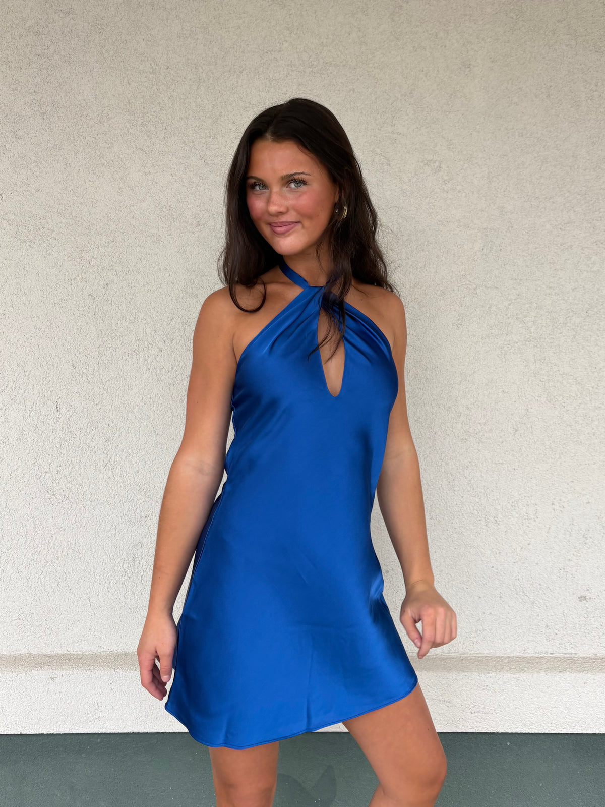 Classic Silky Halter Mini Dress – Cobalt Blue