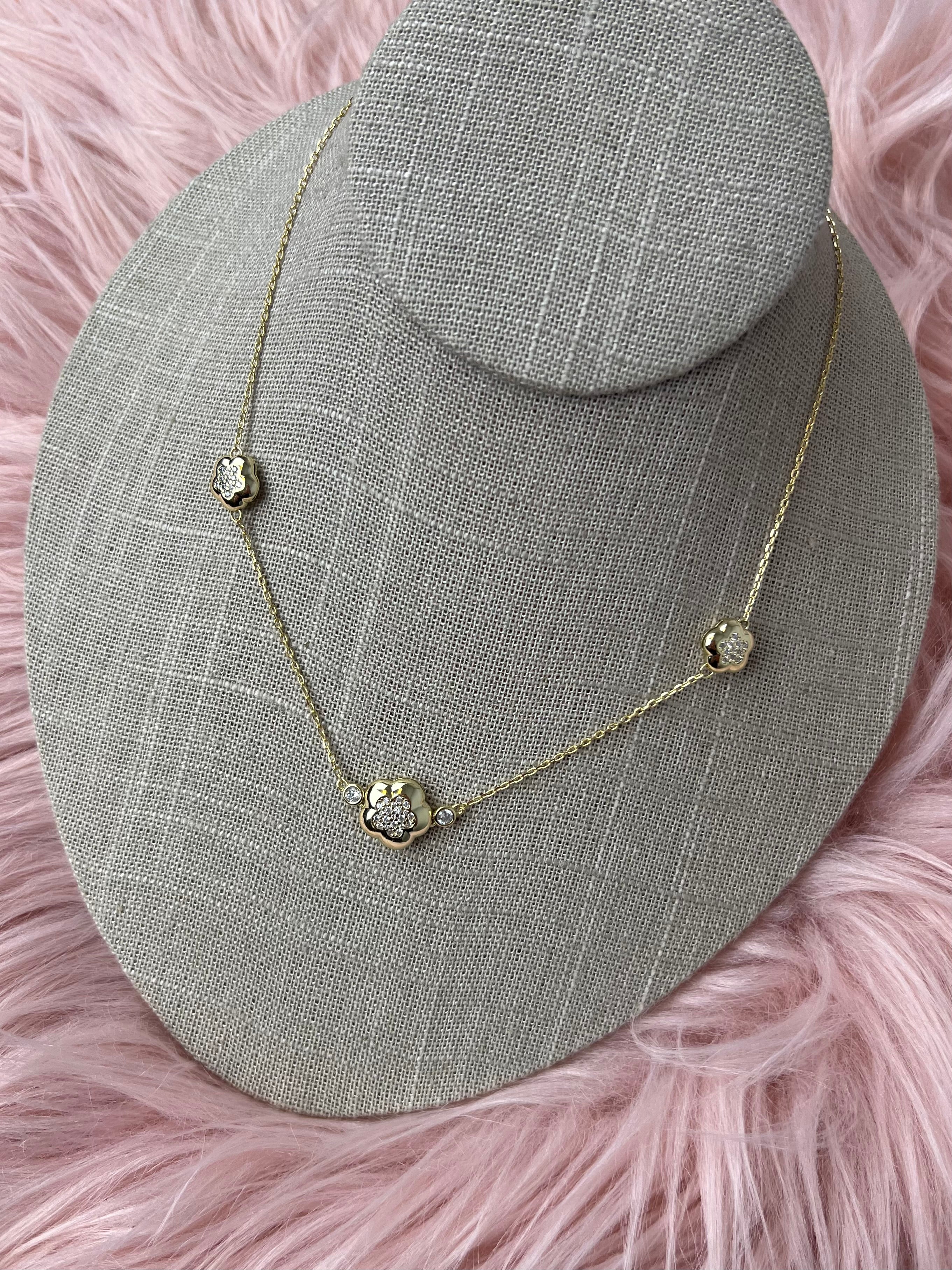Trio Bloom CZ Flower Necklace
