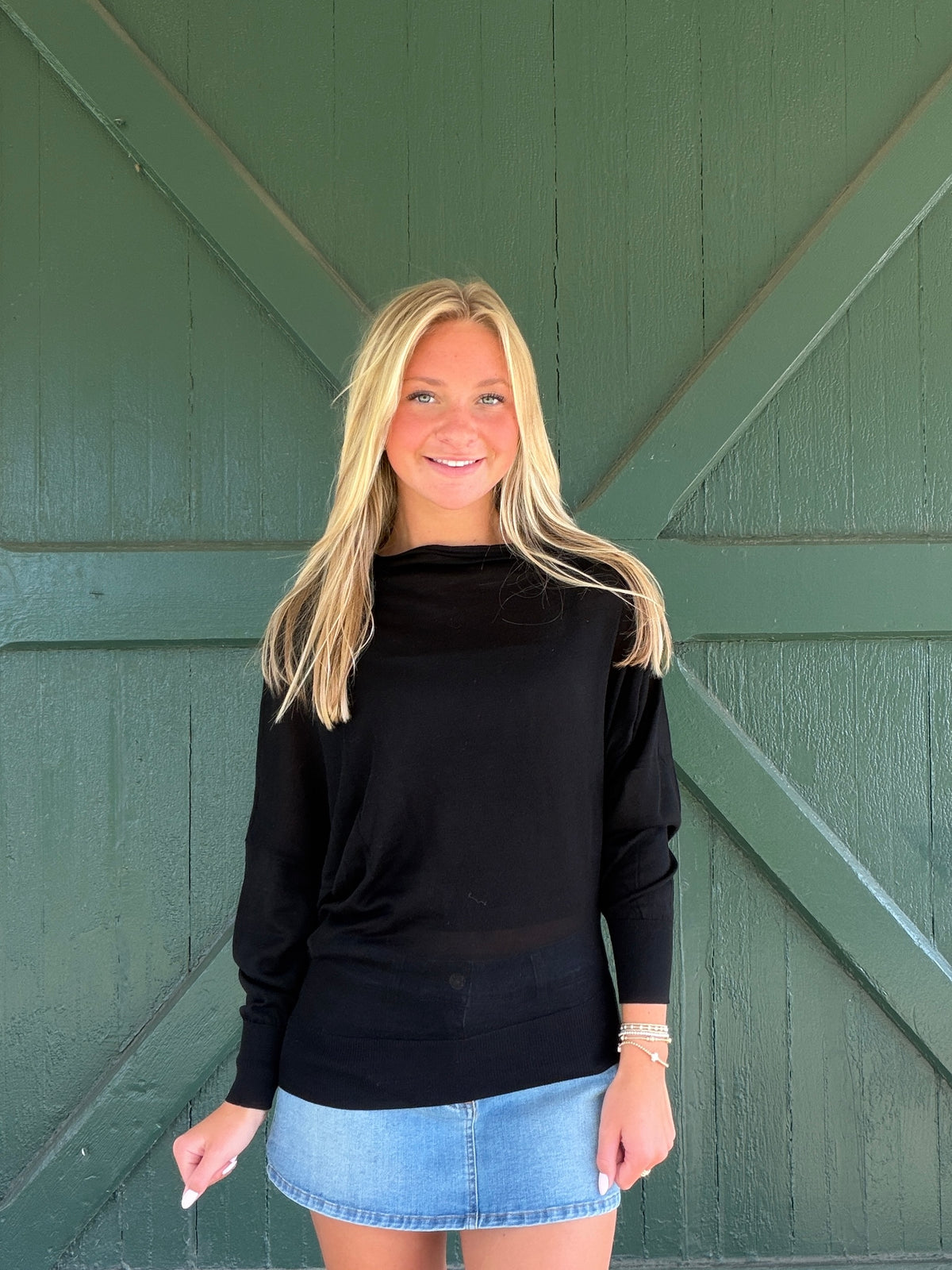 NIA Beatrice Sweater – Black Slouchy Off Shoulder