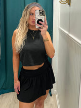 Black Rib Knit Foldover Skort