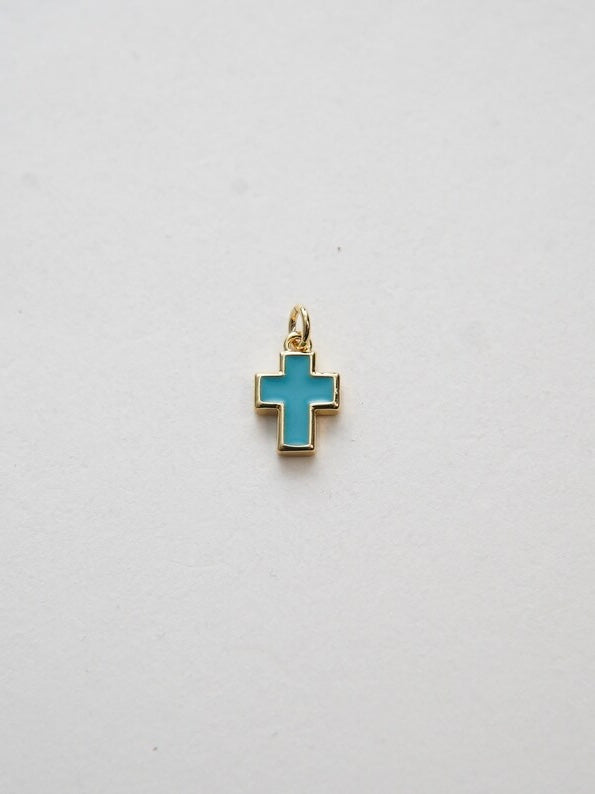 Gold Medium Enamel Cross Charm
