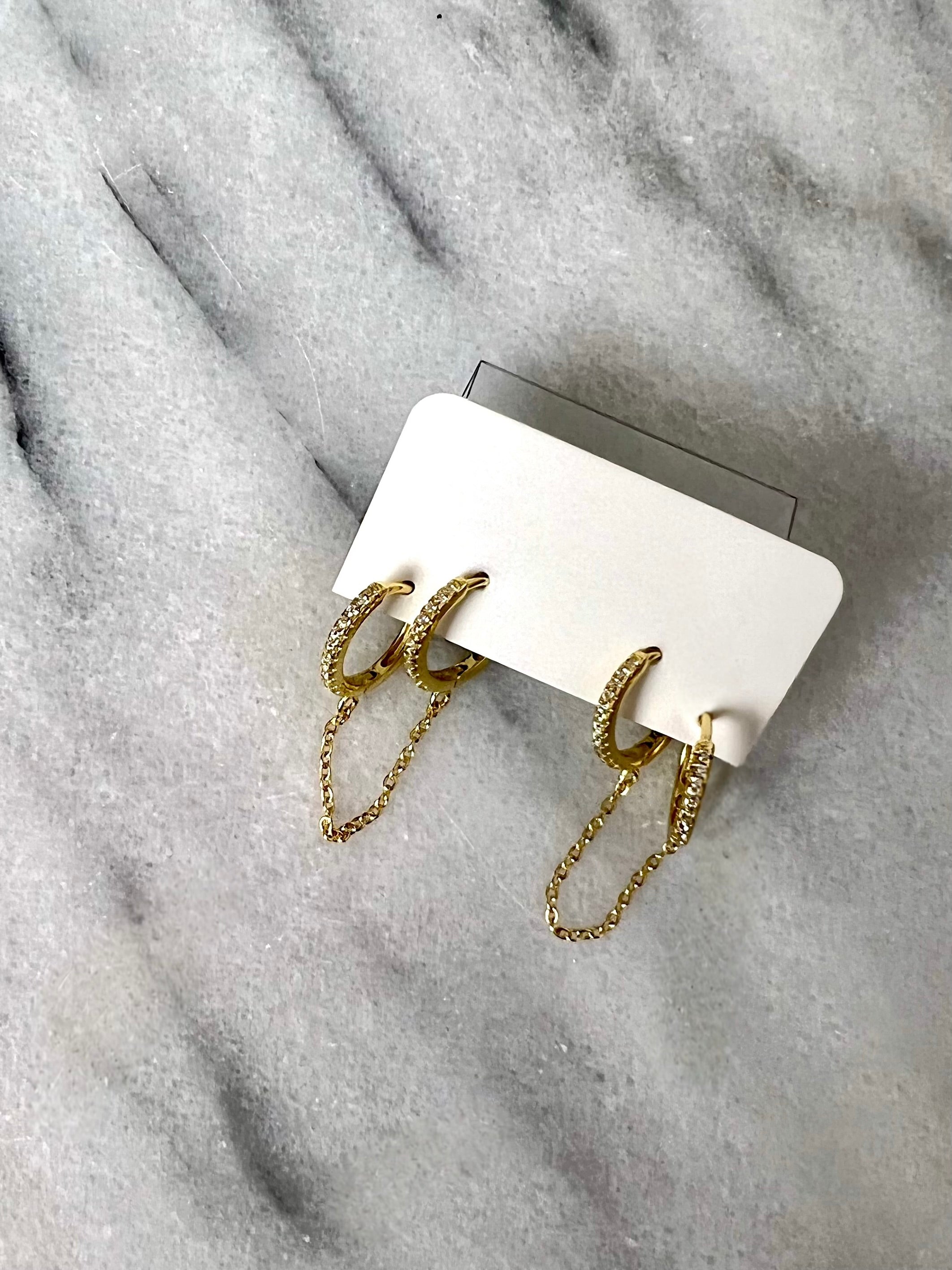 Double Hoop Crystal Chain Earring