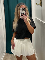 White Rib Knit Foldover Skort