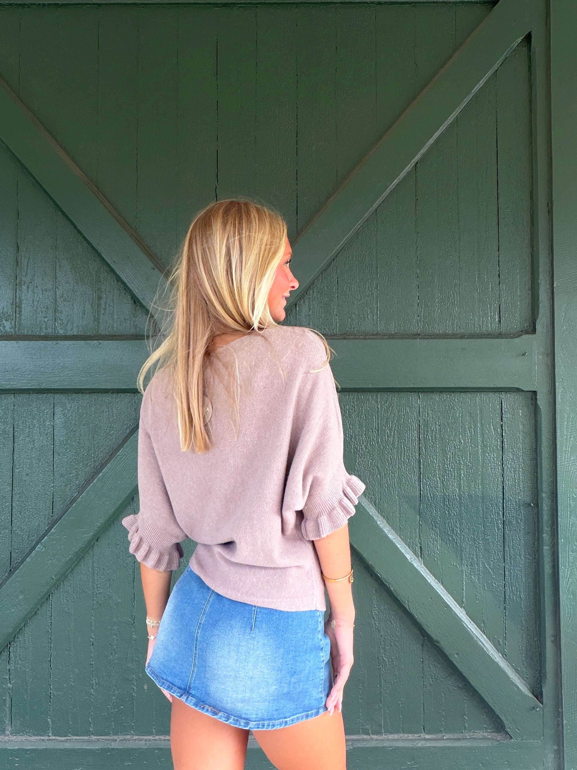 Apricot London Ruffle Sleeve Elbow Jumper – Stone Neutral