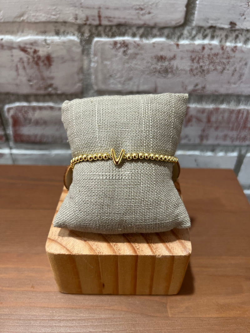 Paulina Stretch Gold Initial Bead Bracelet